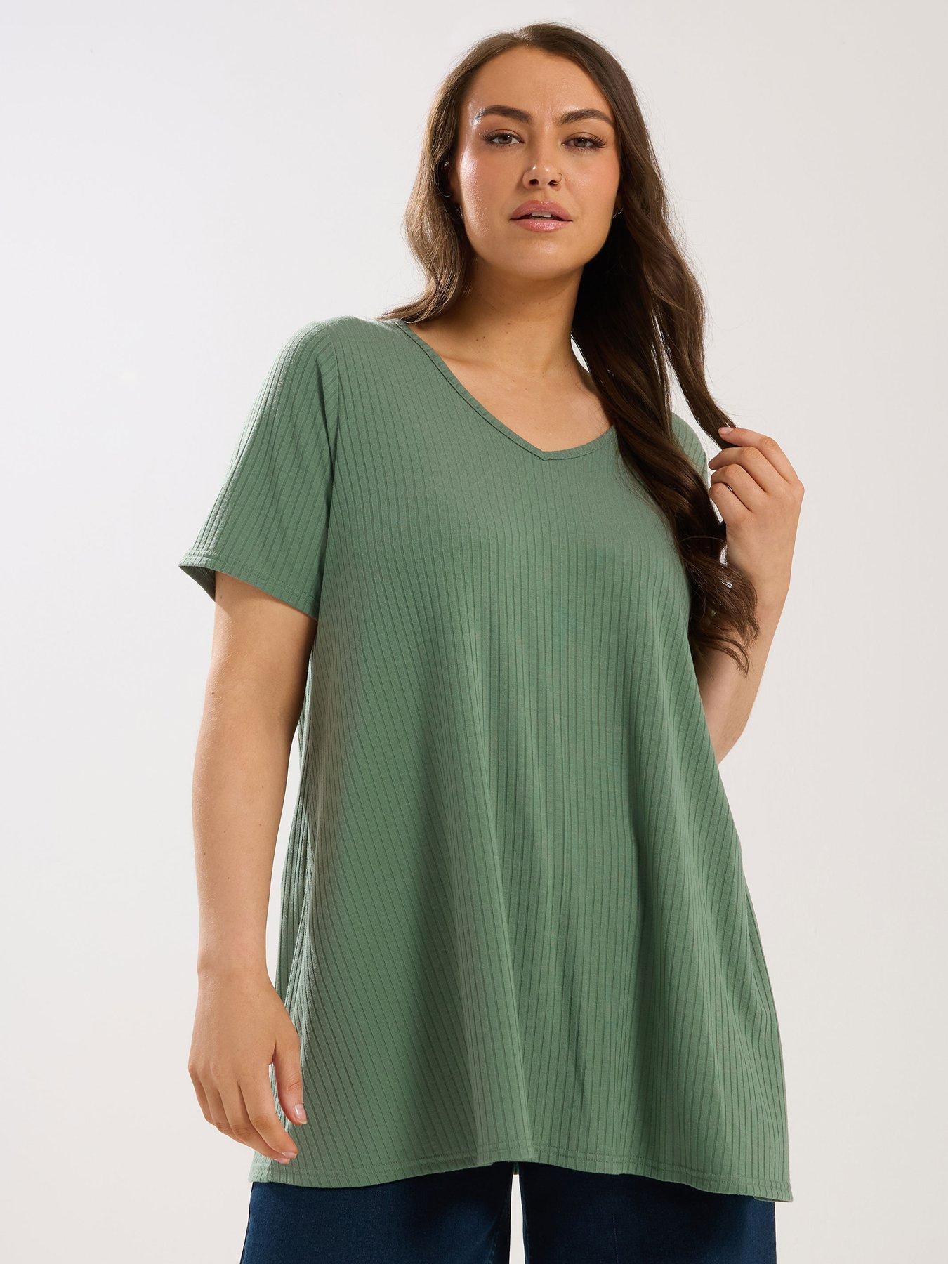 Image 1 of 5 of Yours Curve V Neck Rib Swing Top