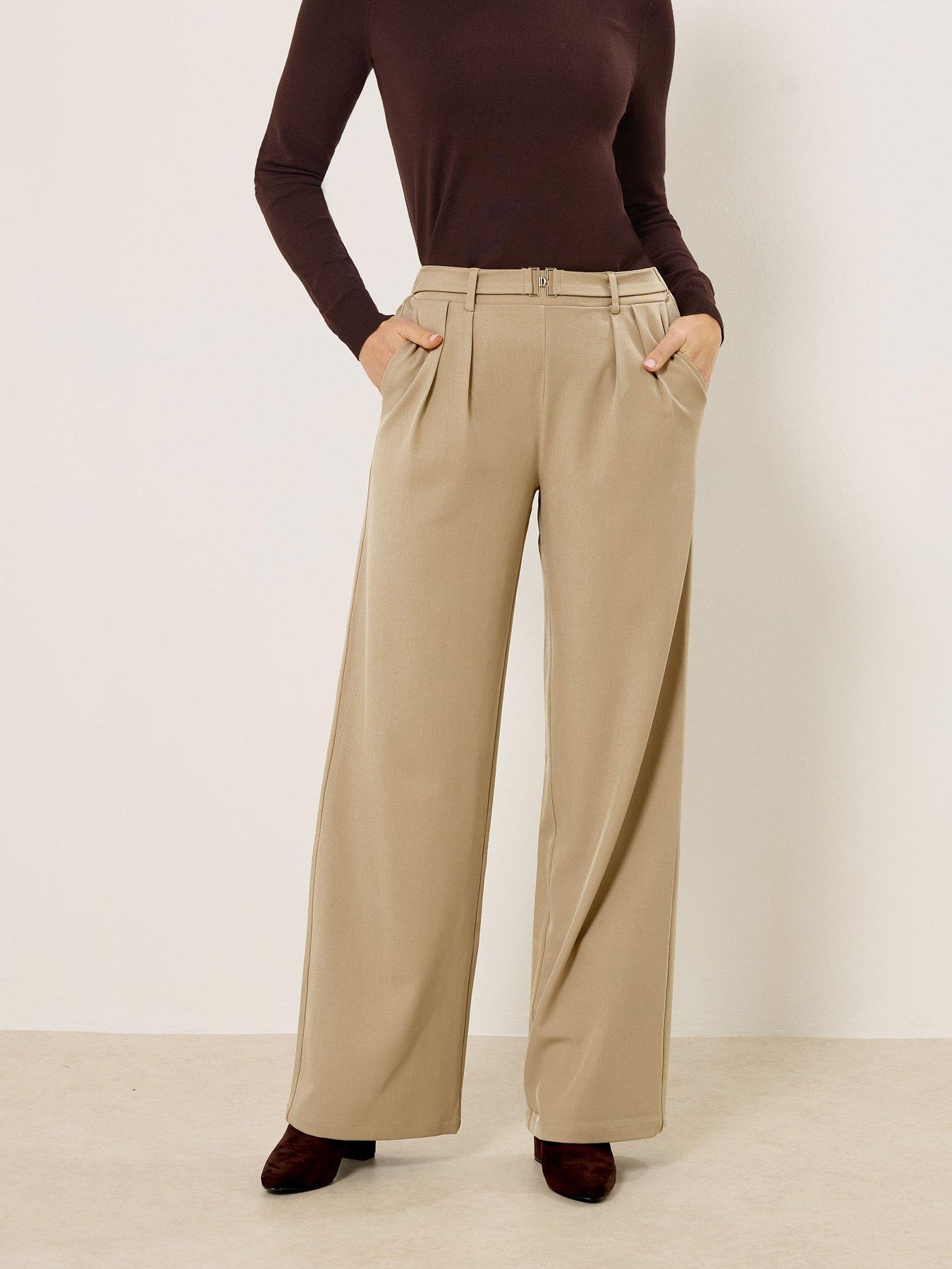 Long Tall Sally Buckle Wide Leg Trousers 34" - Cream