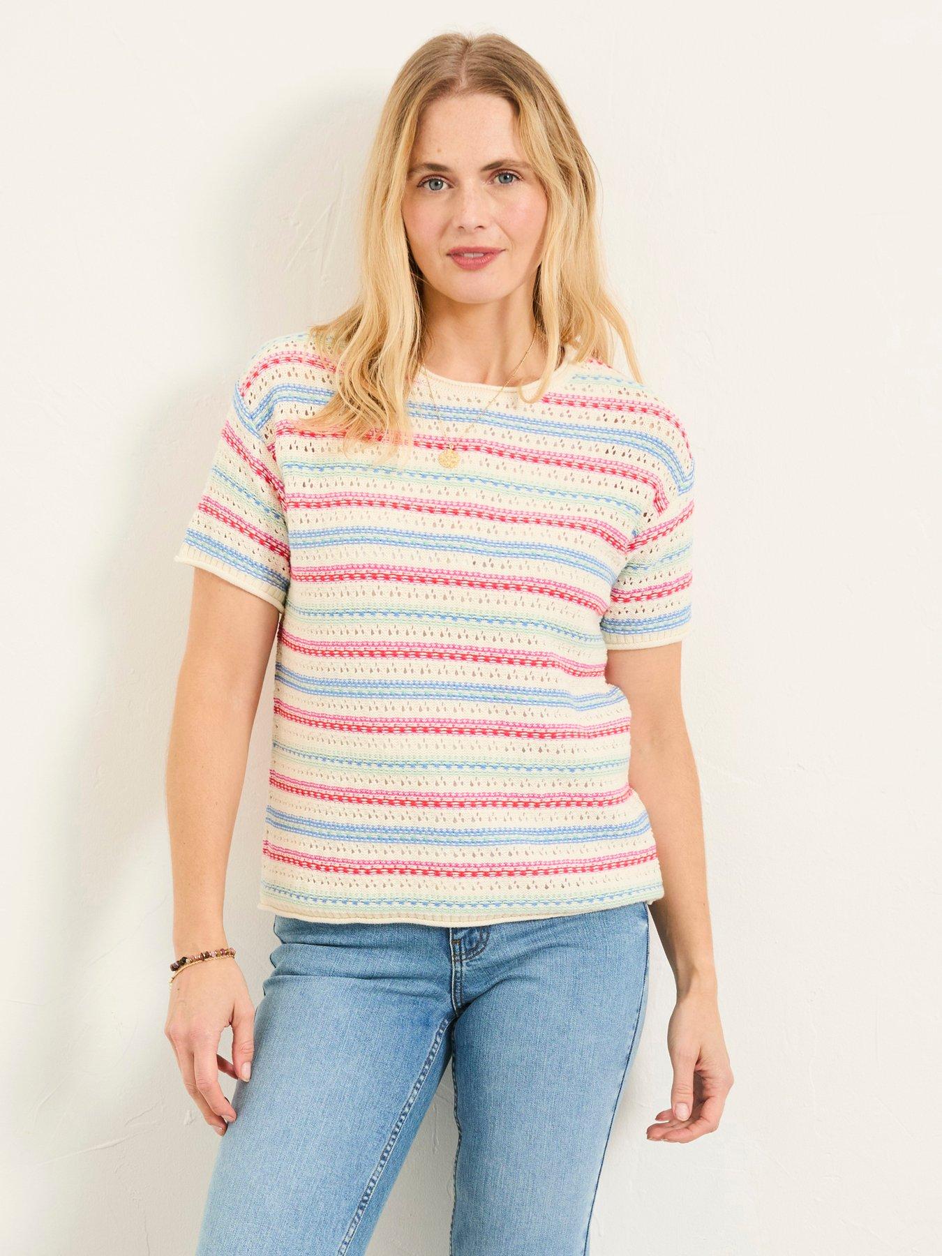 Image 1 of 5 of FatFace Flora Stripe Top - Ivory