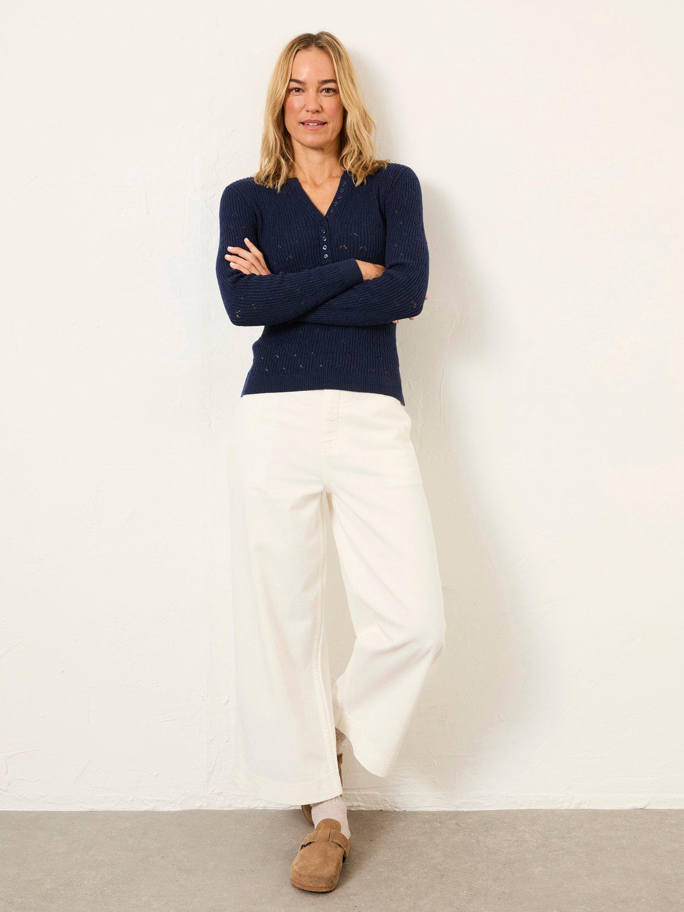 Image 1 of 6 of FatFace Hove Crop Trouser - White