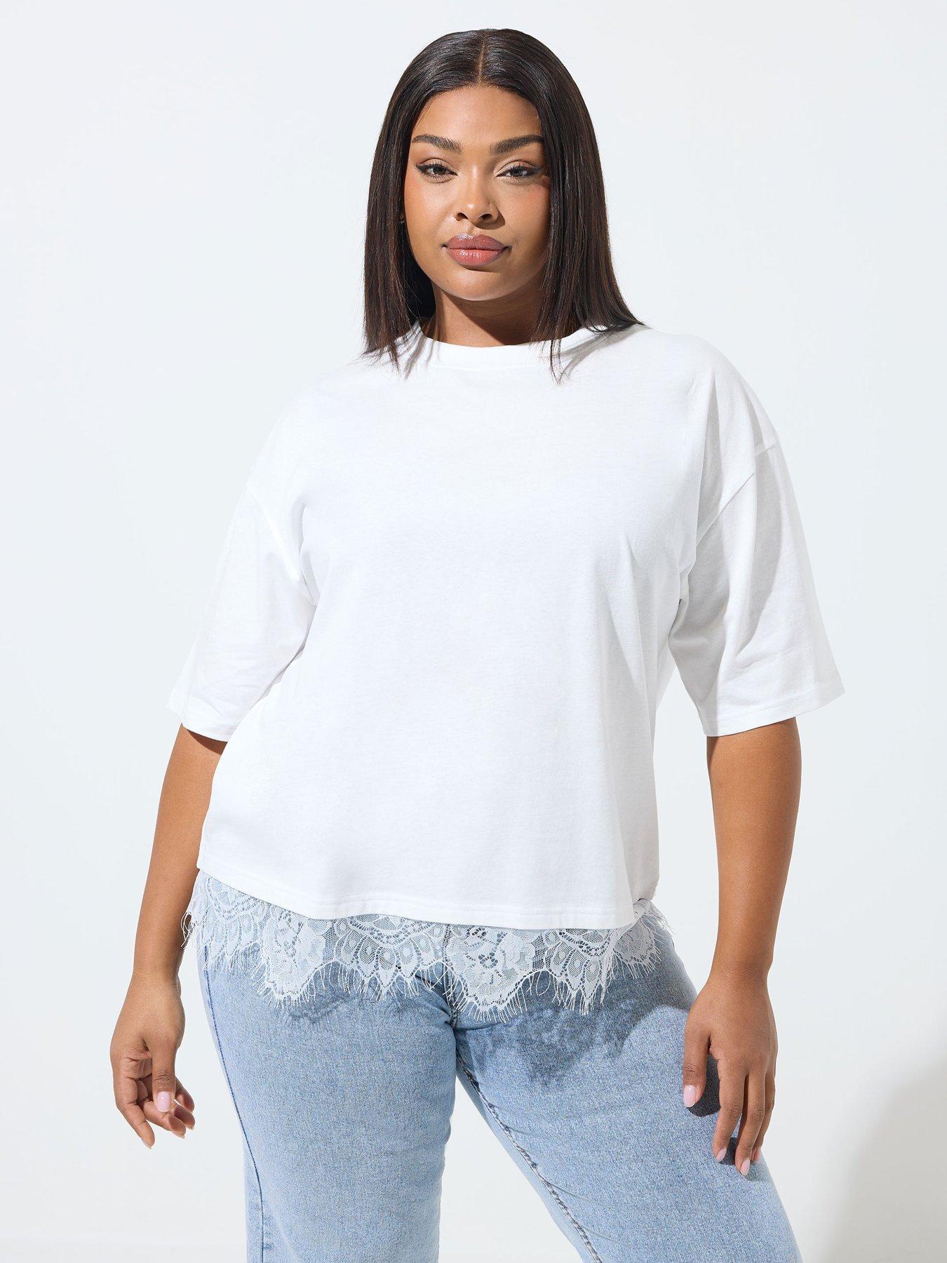 Yours Curve Lace Hem Top - White