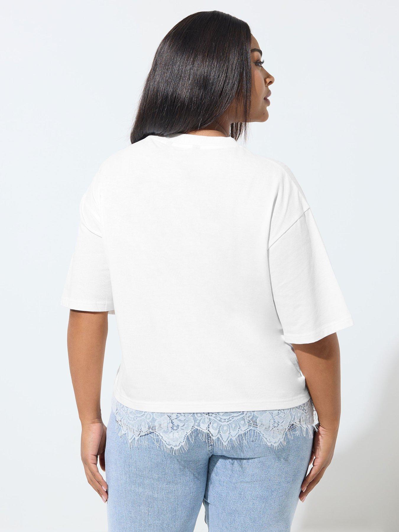 Image 2 of 5 of Yours Curve Lace Hem Top - White