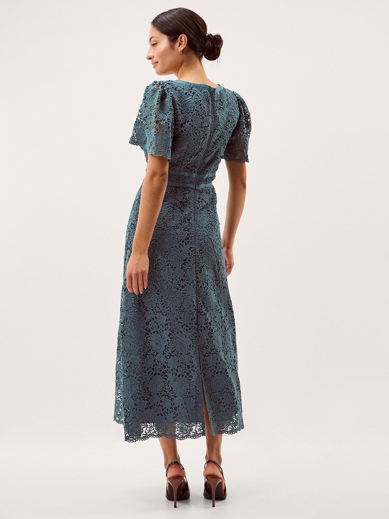 Image 2 of 5 of Monsoon Regina Short Sleeve Lace Dress - Blue