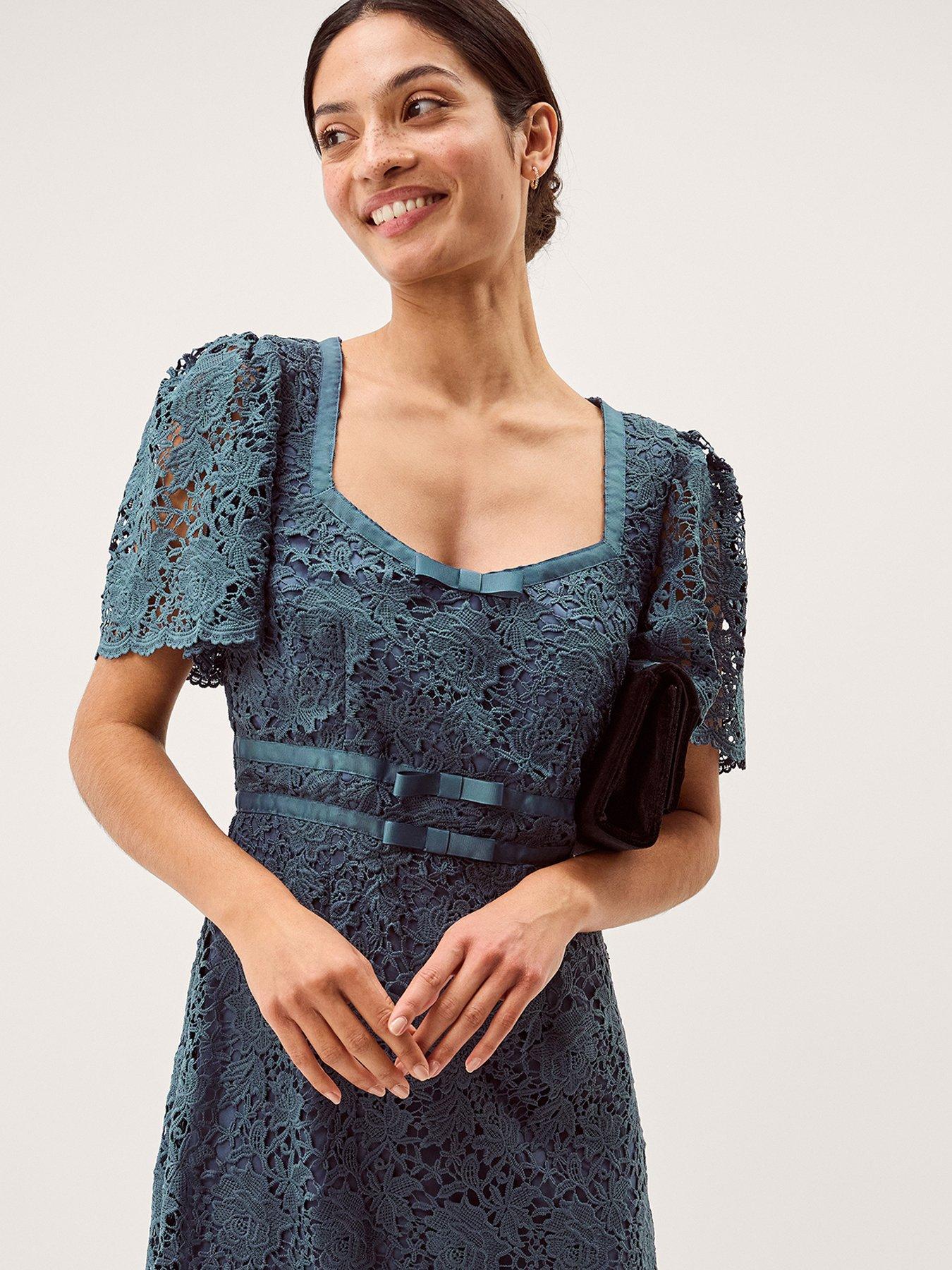 Image 3 of 5 of Monsoon Regina Short Sleeve Lace Dress - Blue