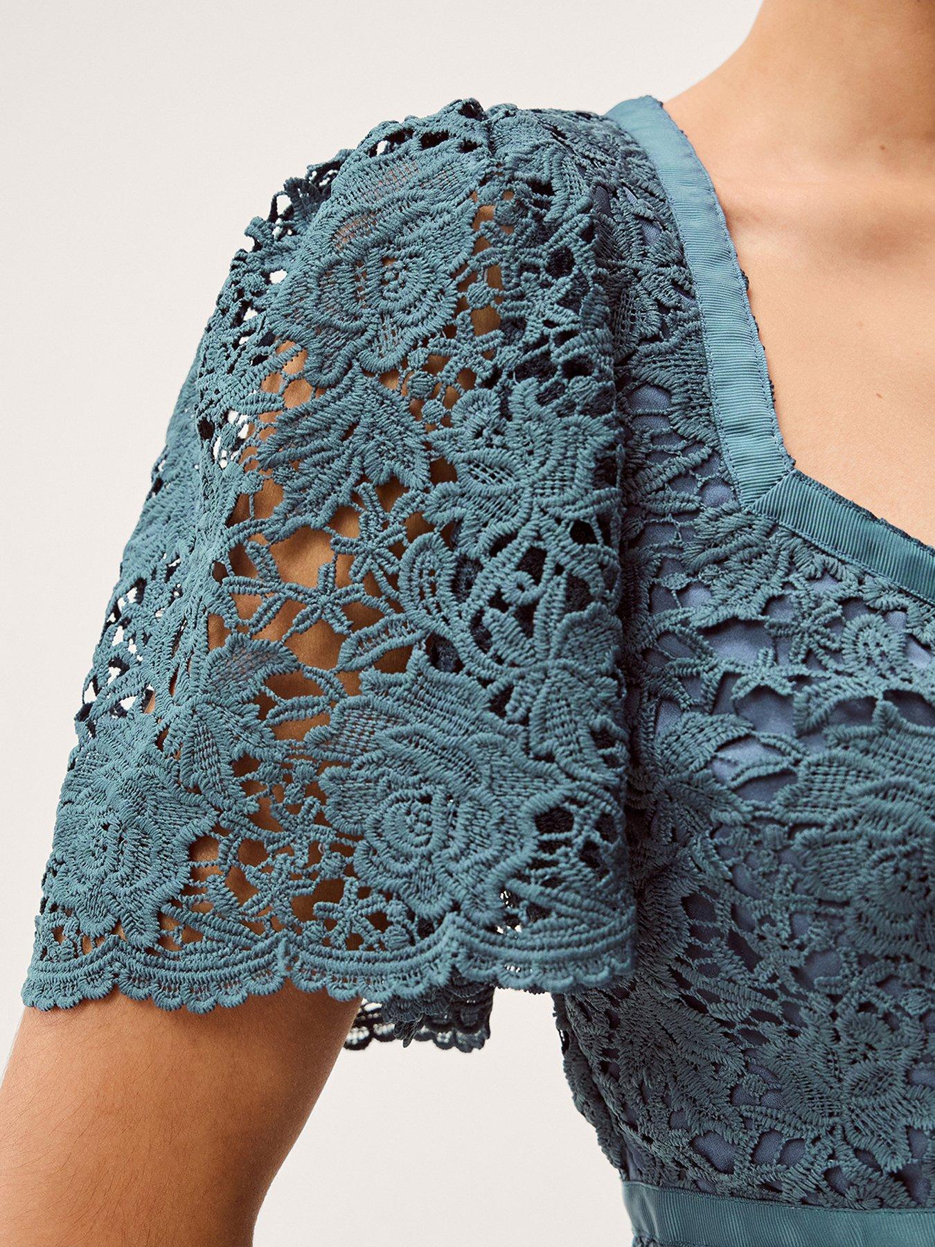 Image 4 of 5 of Monsoon Regina Short Sleeve Lace Dress - Blue