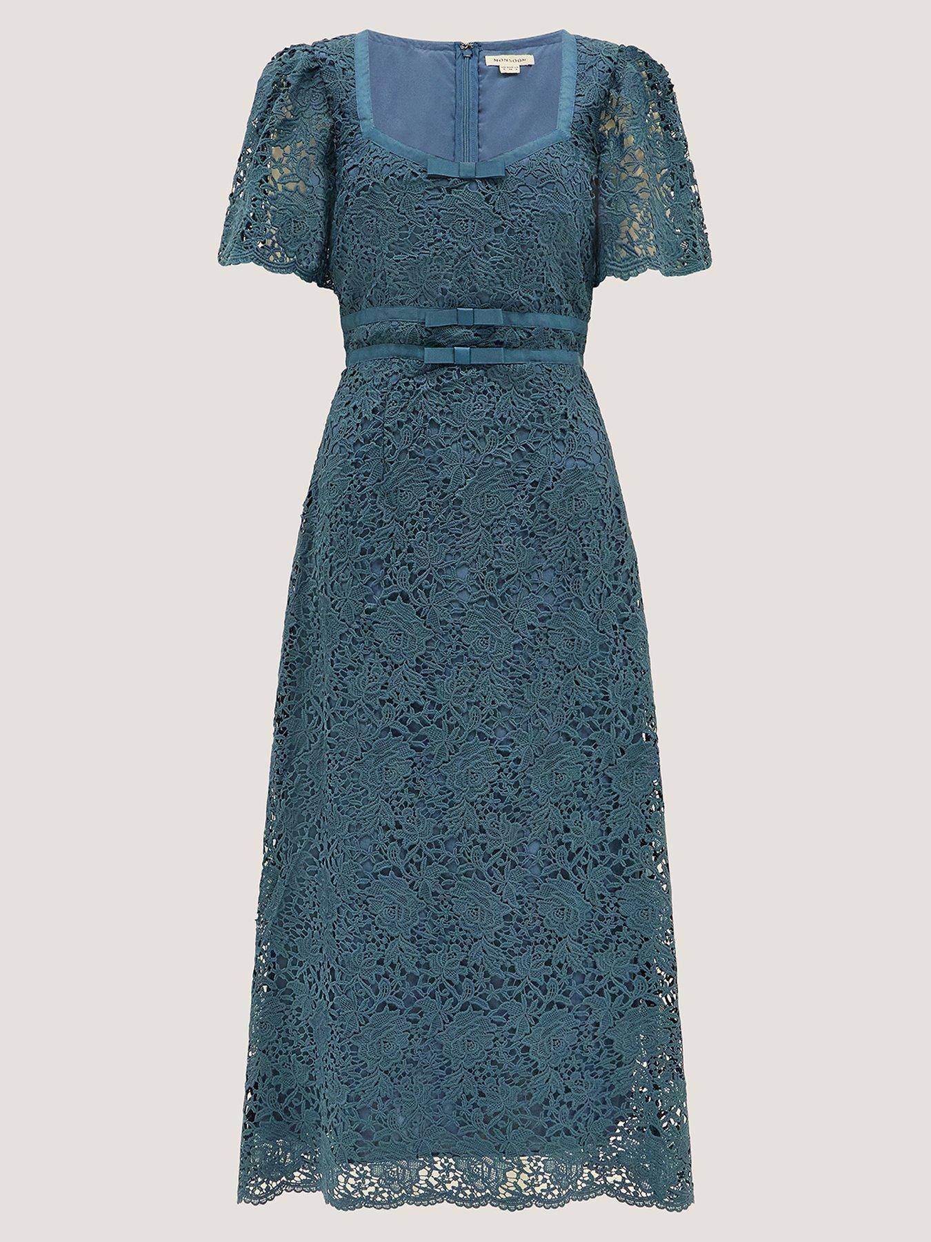 Image 5 of 5 of Monsoon Regina Short Sleeve Lace Dress - Blue