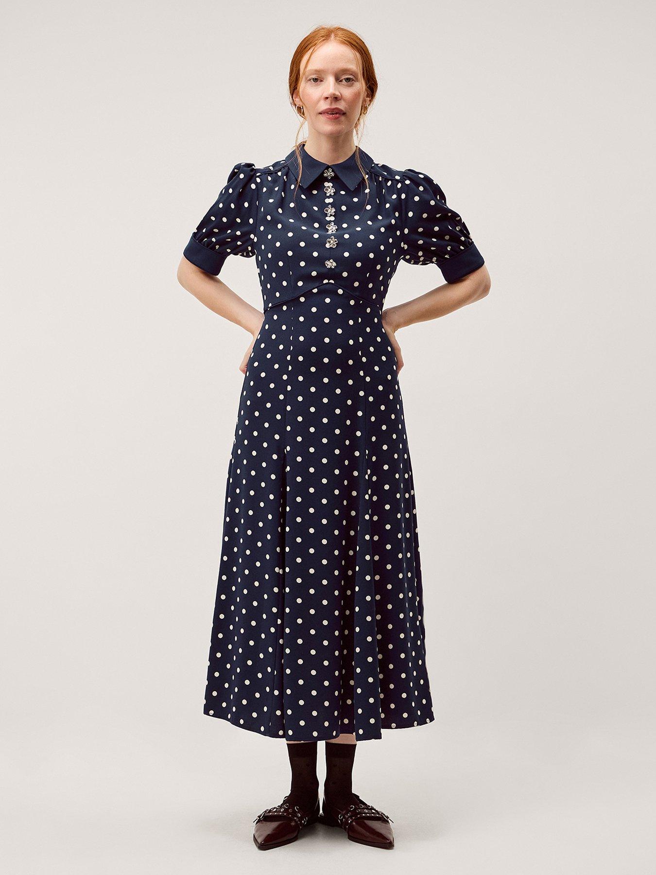 Monsoon Kate Spot Print Midi Dress - Navy