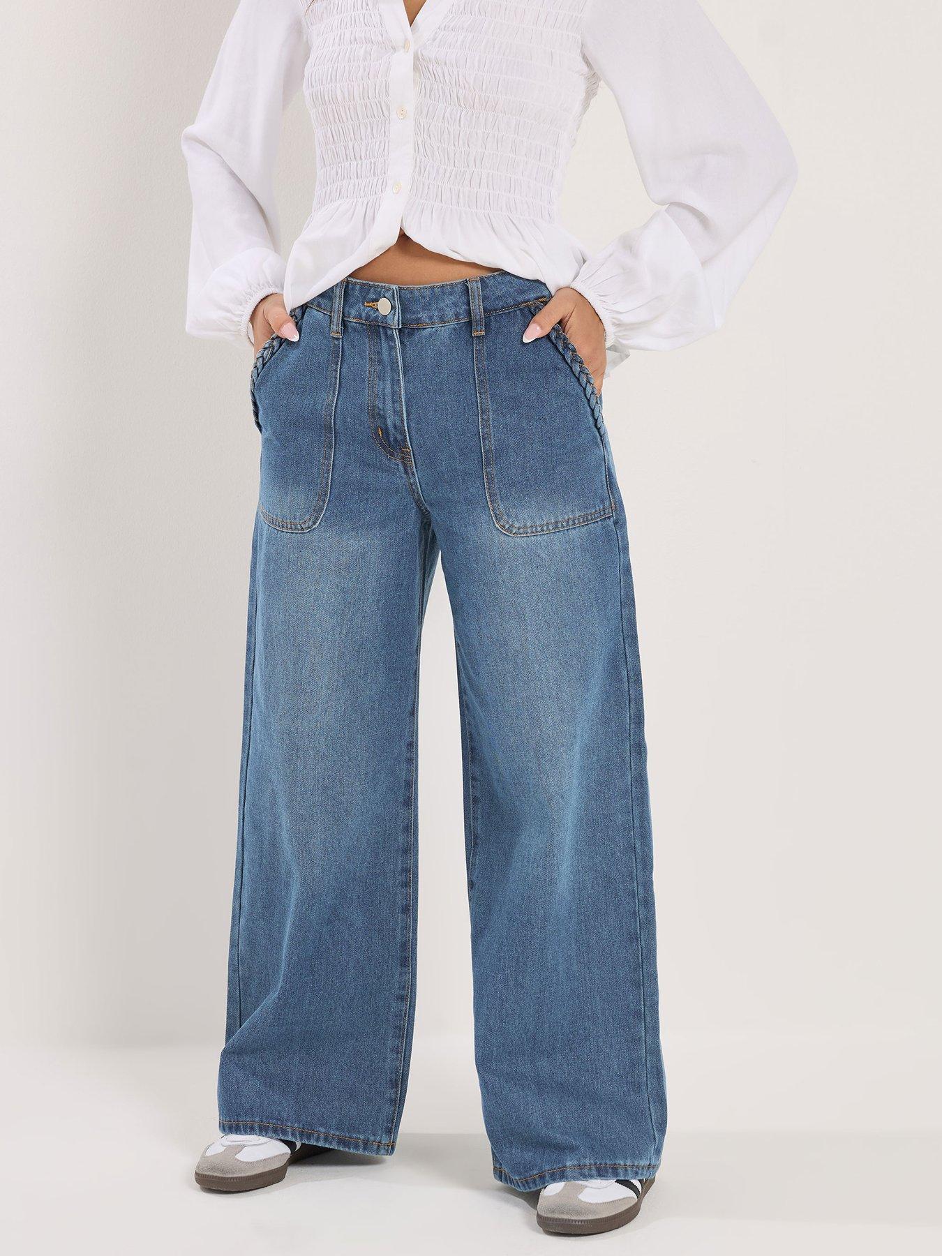 PixieGirl Petite Plait Pocket Wide Leg Jeans