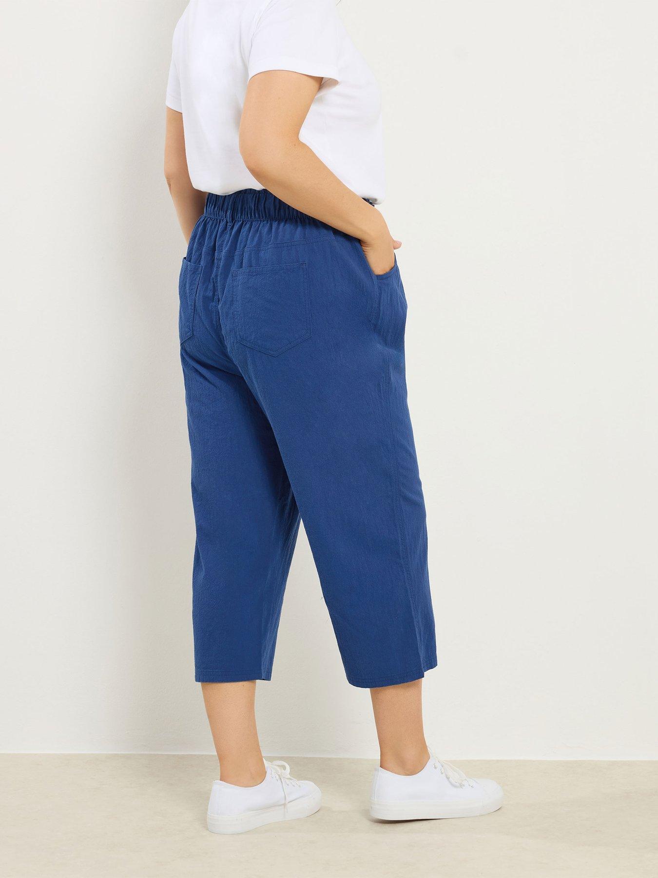 Image 2 of 5 of Yours Curve Cool Cotton Cropped Trouser - Blue