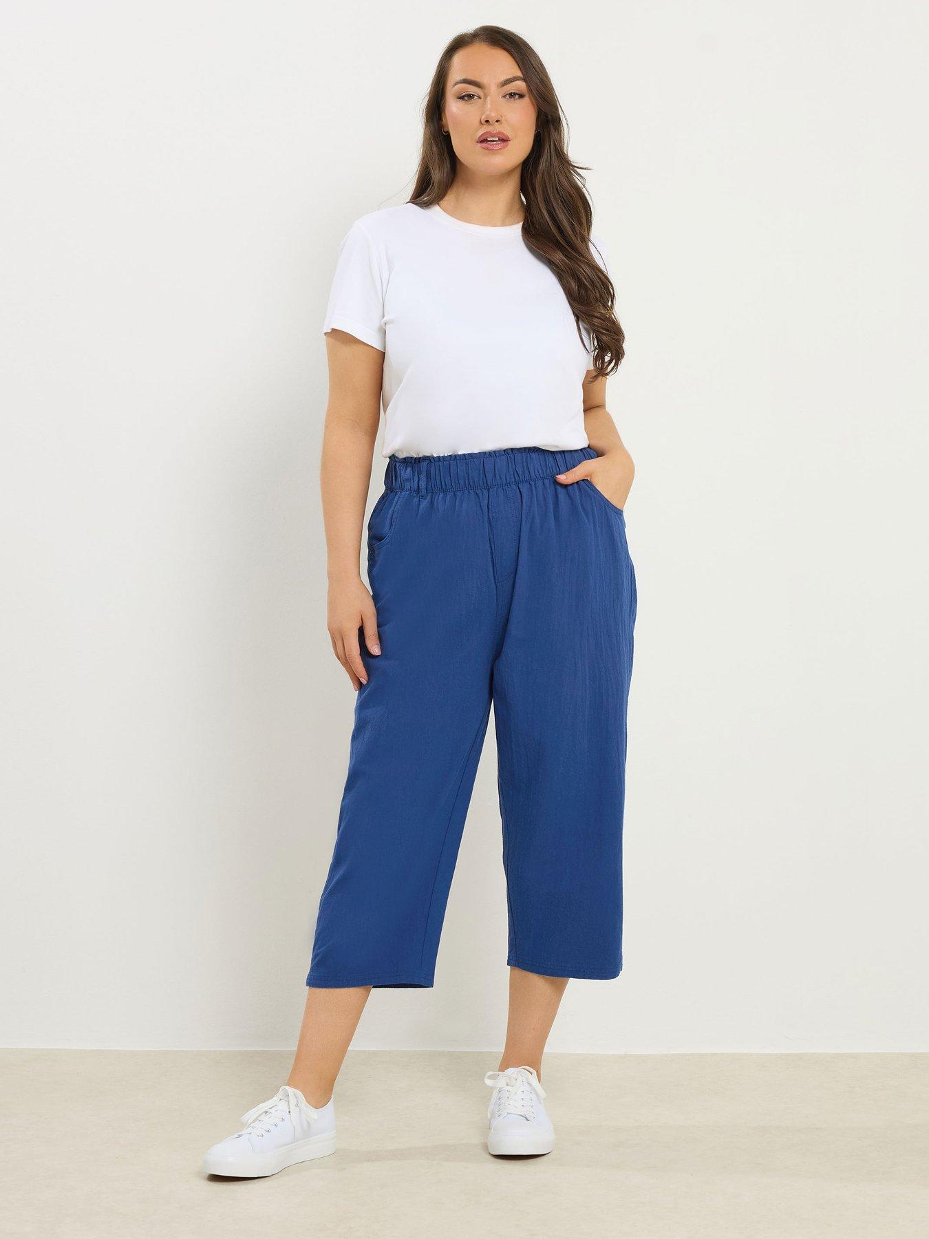 Image 3 of 5 of Yours Curve Cool Cotton Cropped Trouser - Blue