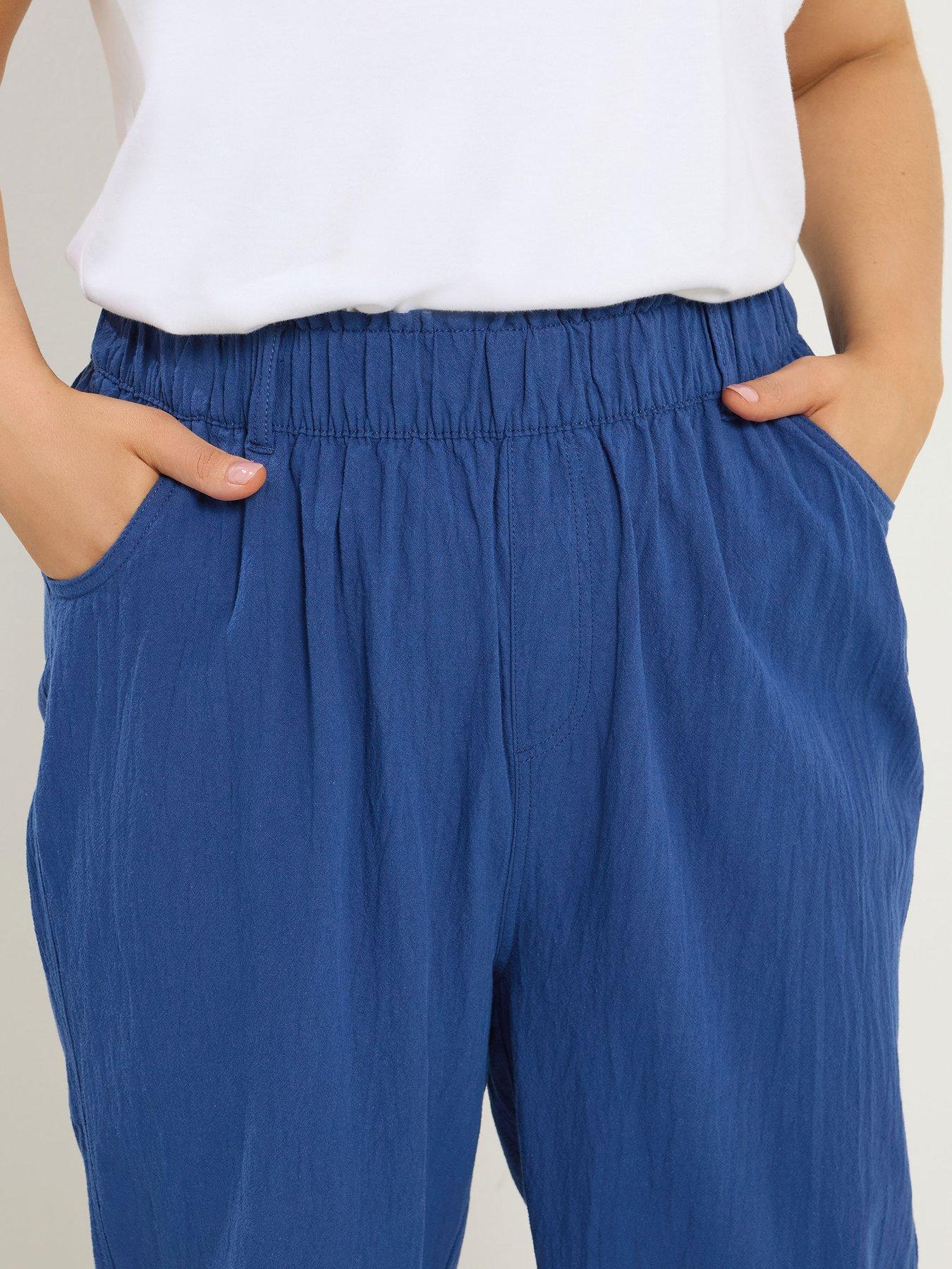 Image 4 of 5 of Yours Curve Cool Cotton Cropped Trouser - Blue