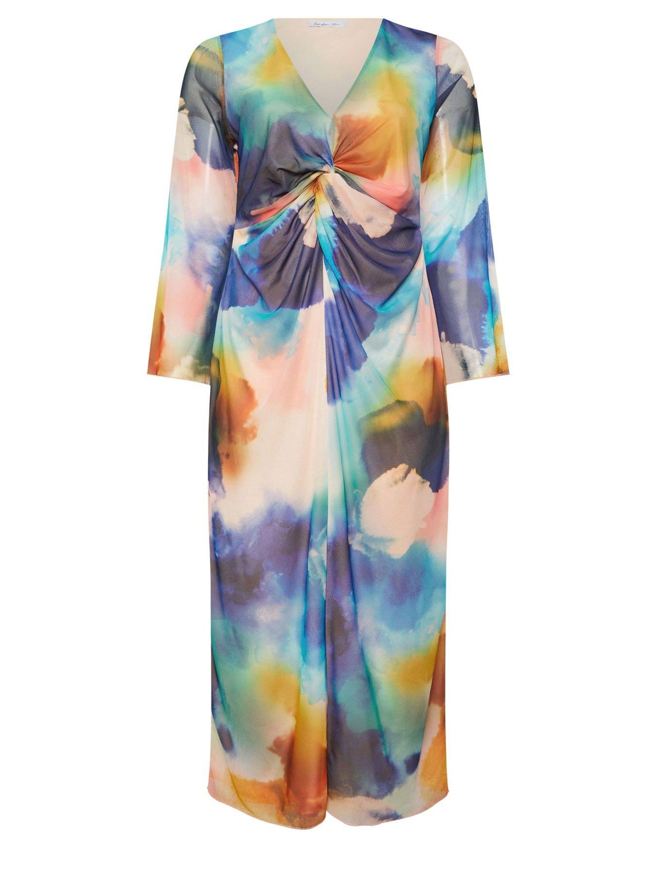 Image 5 of 5 of Yours Curve Blur Knot Mesh Maxi Dress