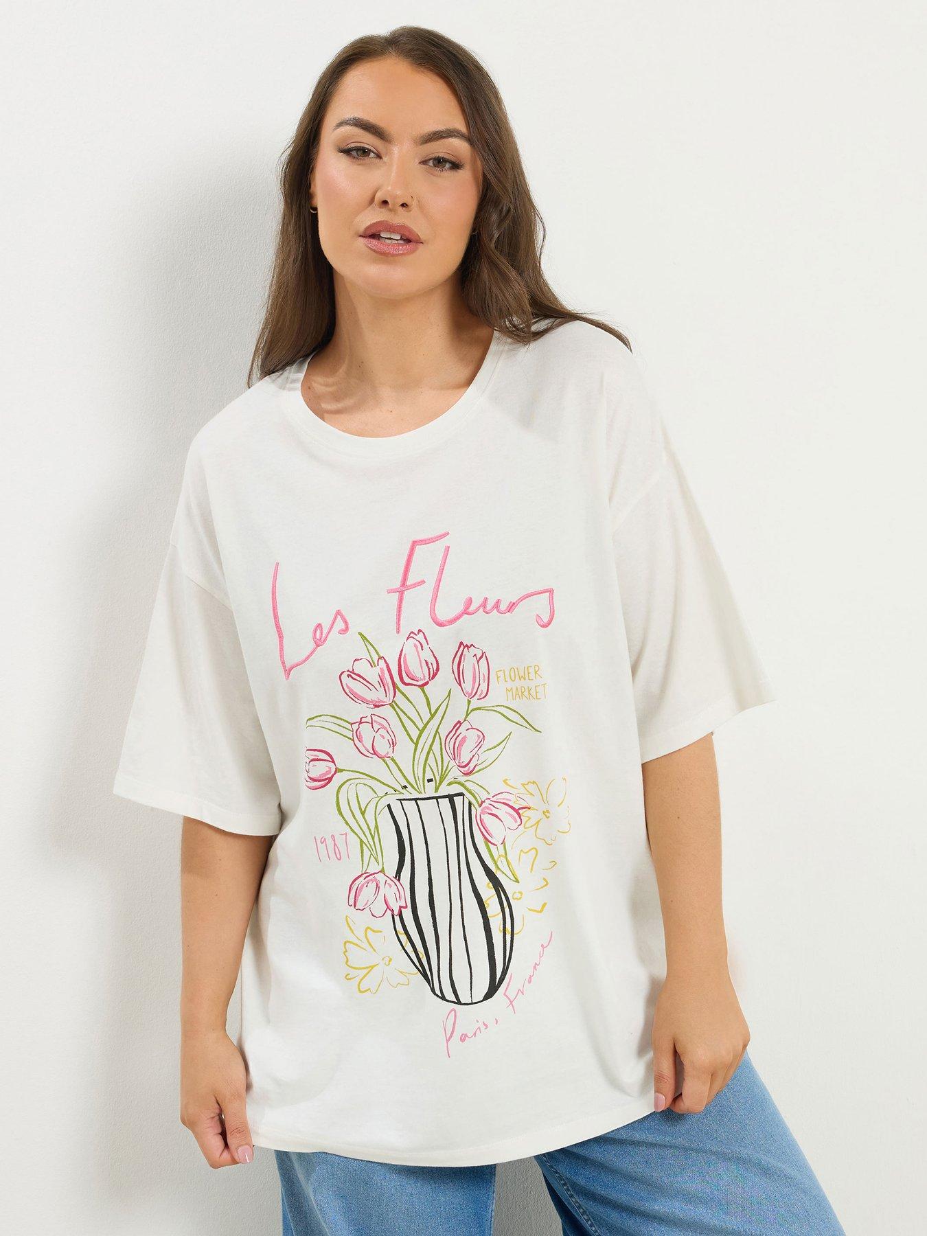 Yours Les Fleurs Embroidered Relaxed T-Shirt -  Cream