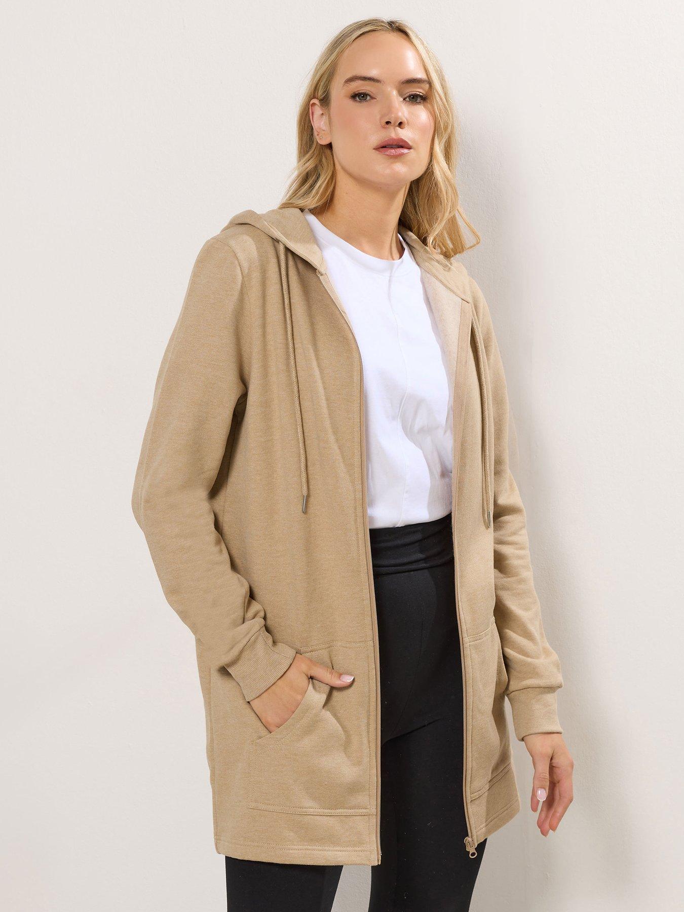 Long Tall Sally Longline Zip Through Hoodie, Cream, Size 18, Women