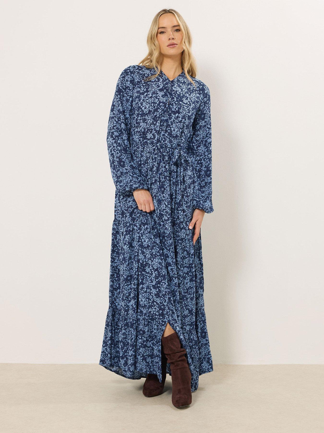Long Tall Sally Tall Ditsy Crinkle Tiered Maxi Dress - Blue
