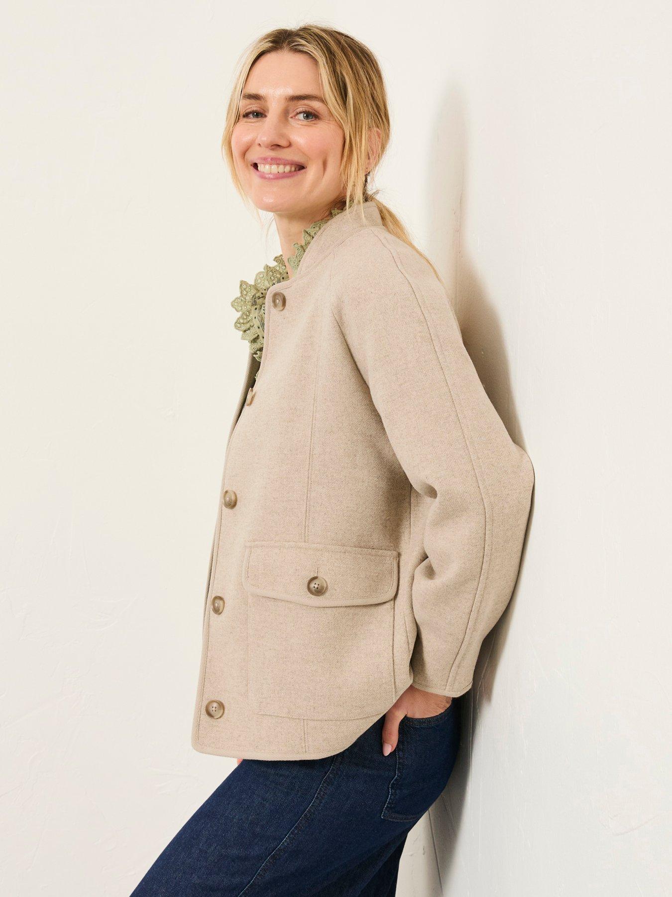 FatFace Orla Wool Jacket, Beige, Size 16, Women