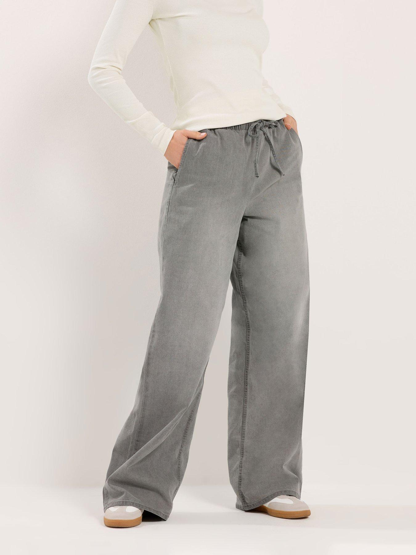 Long Tall Sally Wide Leg Pull On Jeans 36" - Grey