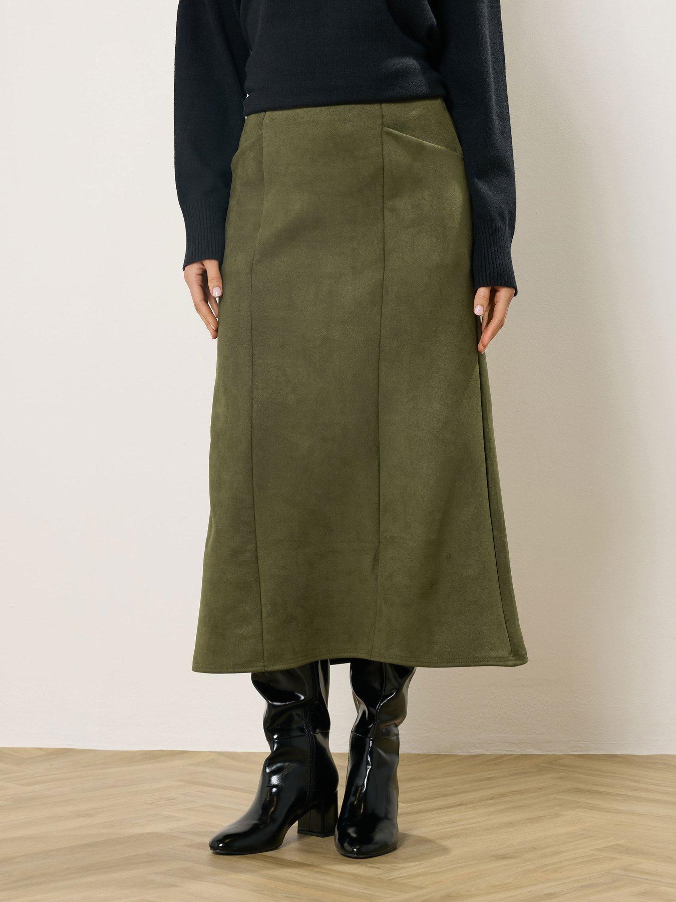 Image 1 of 5 of Long Tall Sally Suedette Midaxi Skirt - Green