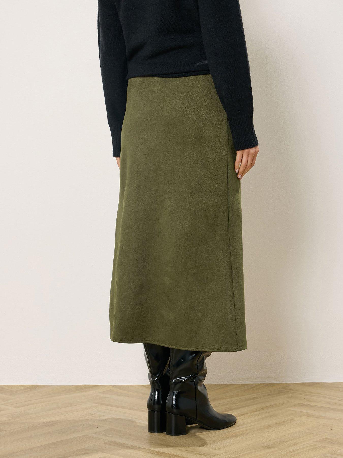 Image 2 of 5 of Long Tall Sally Suedette Midaxi Skirt - Green