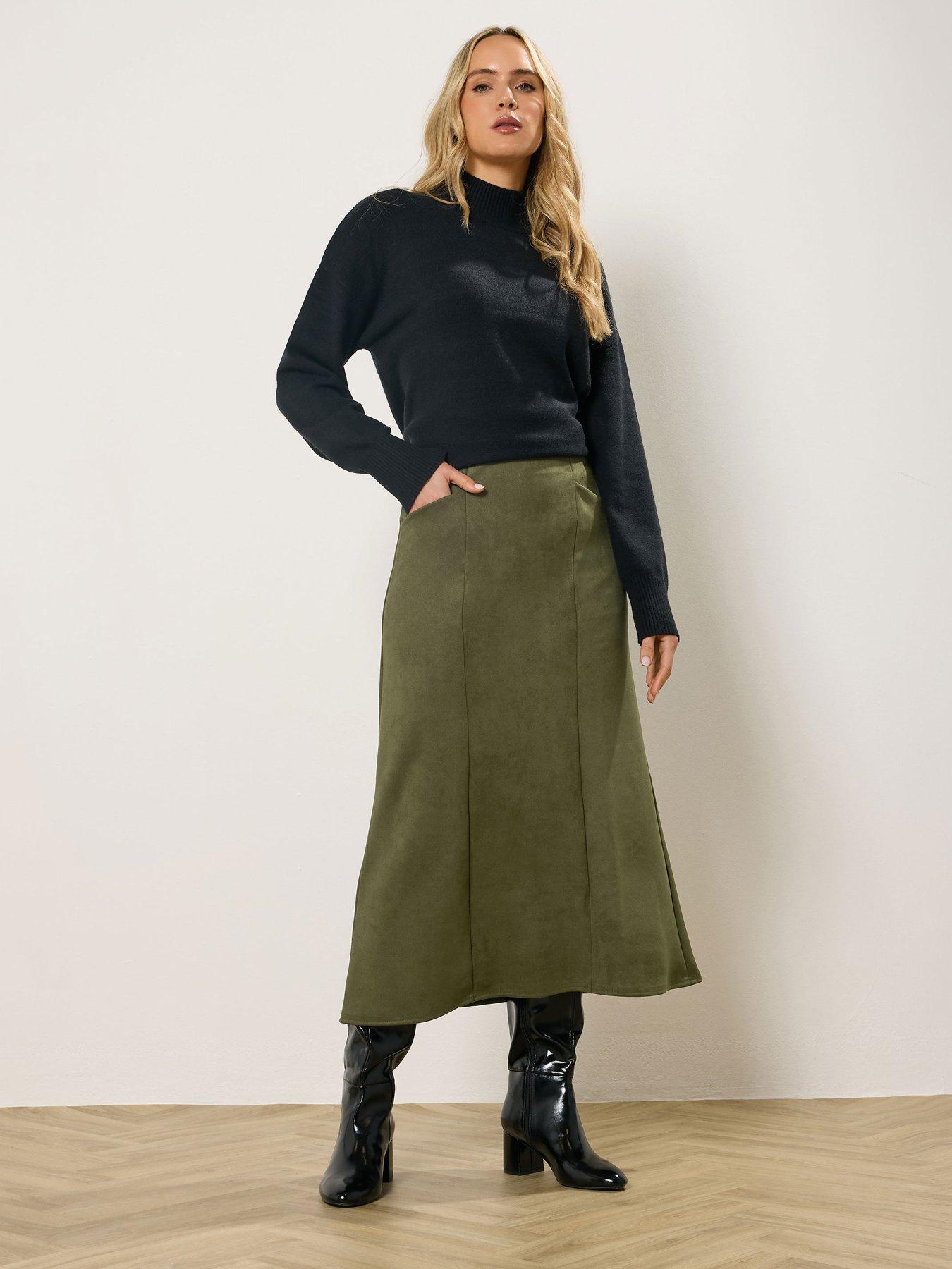 Image 3 of 5 of Long Tall Sally Suedette Midaxi Skirt - Green
