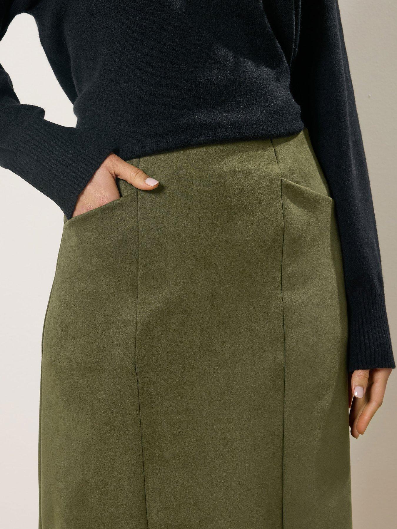 Image 4 of 5 of Long Tall Sally Suedette Midaxi Skirt - Green