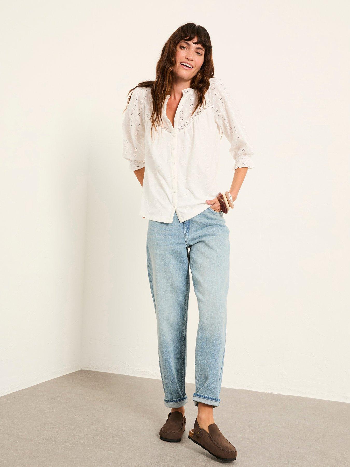 FatFace Claire Broderie Top - Ivory