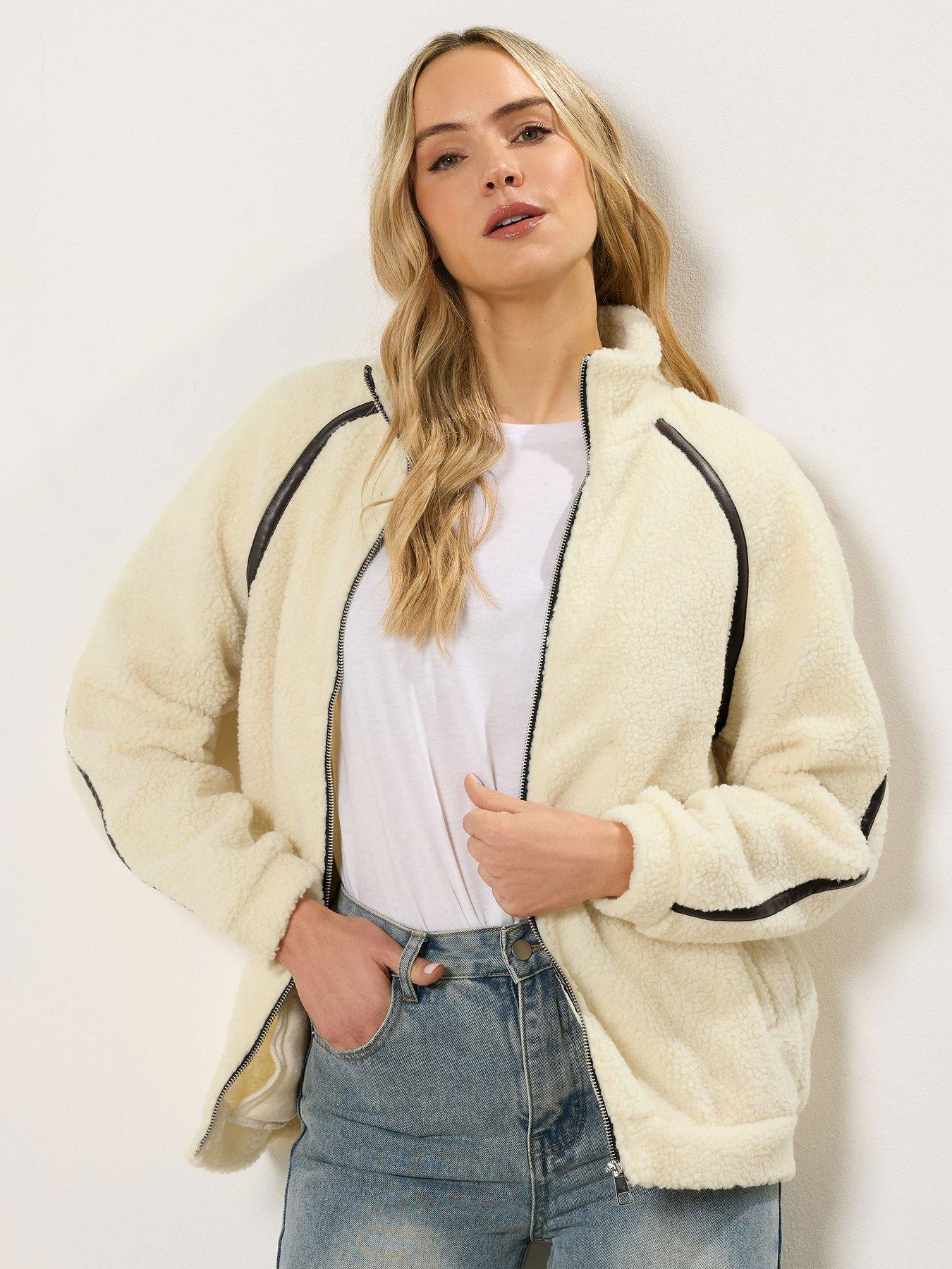 Long Tall Sally Tall Taped Detail Fleece Zip Jacket - Cream