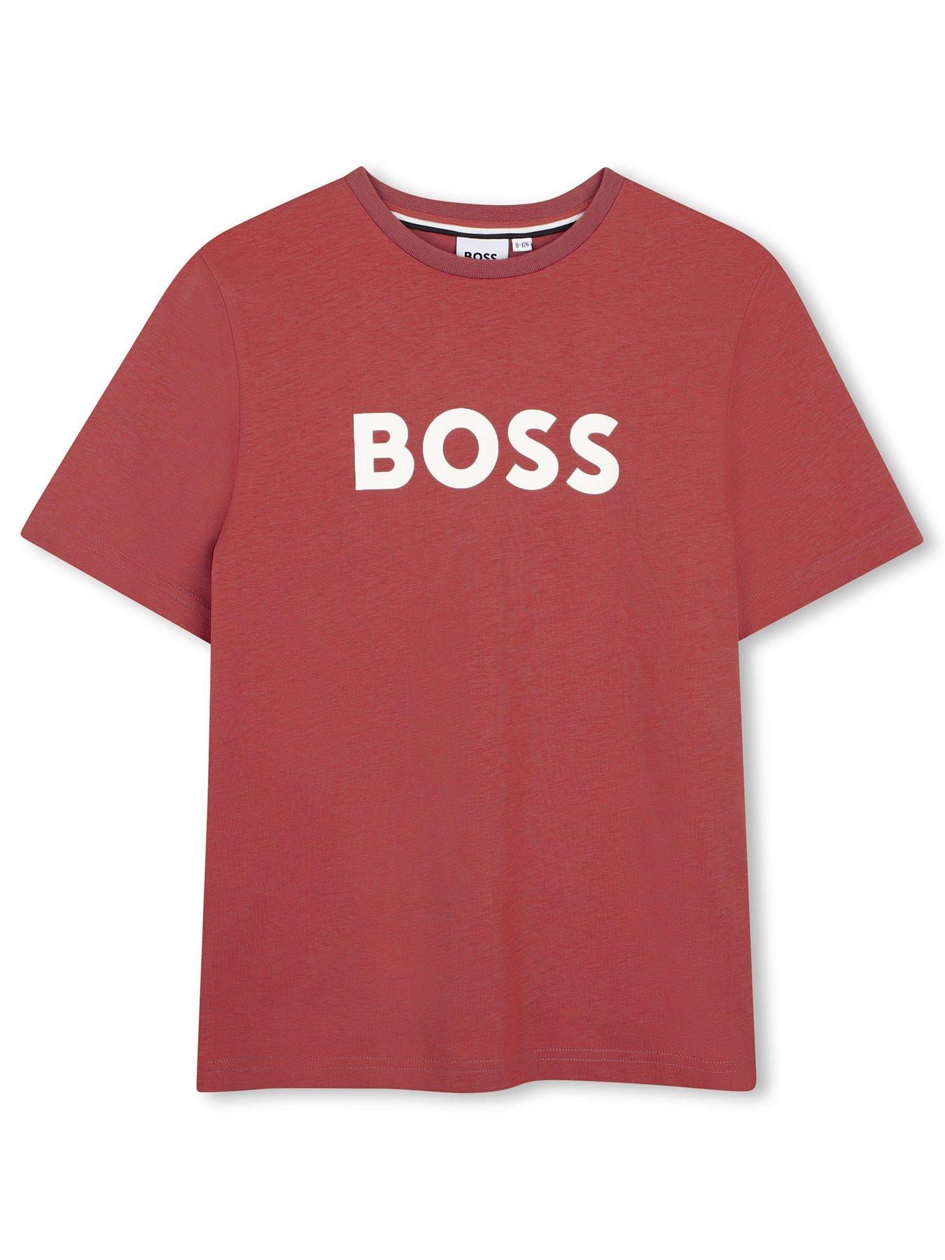 BOSS Boys Large Logo Short Sleeve T-shirt - Red