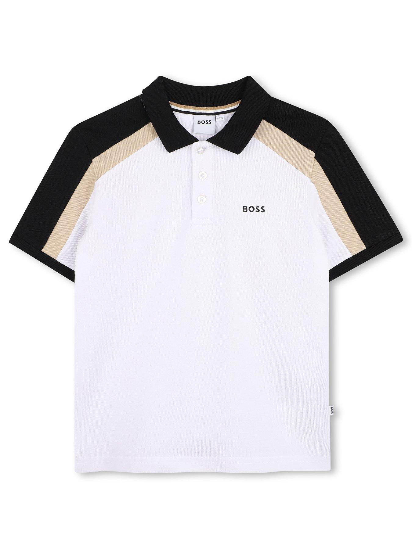 BOSS Boys Colour Block Short Sleeve Polo - White