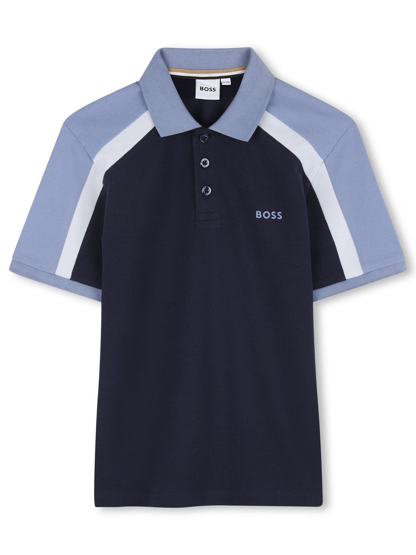 BOSS Boys Colour Block Short Sleeve Polo, Navy, Size 14 Years