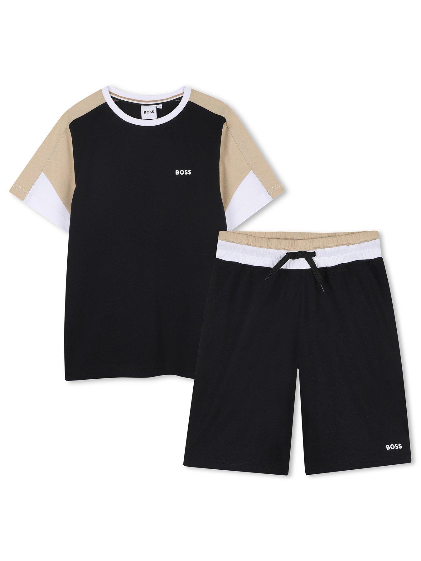 BOSS Boys Colour Block T-shirt And Short Set - Black