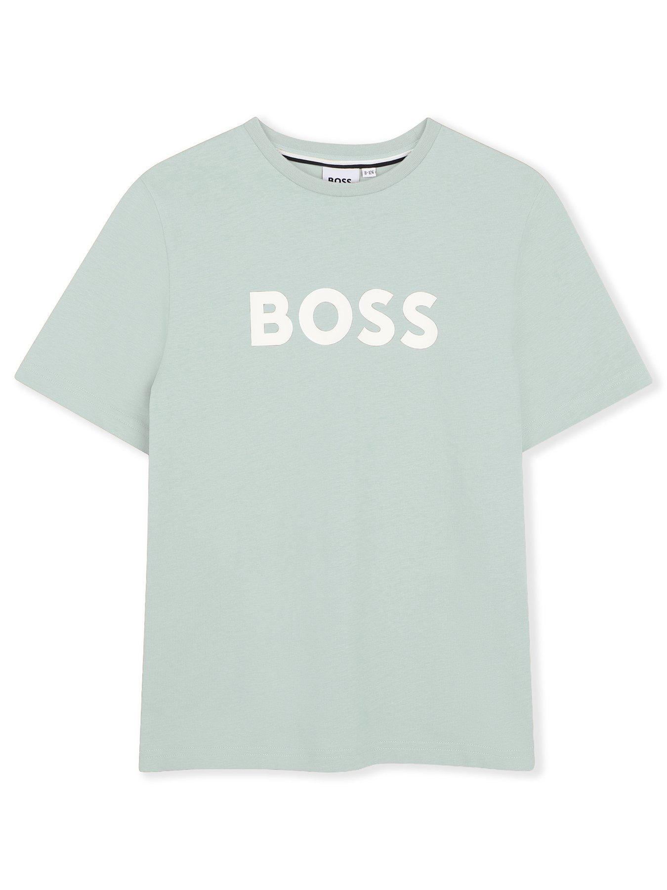 BOSS Boys Large Logo Short Sleeve T-shirt - Light Green