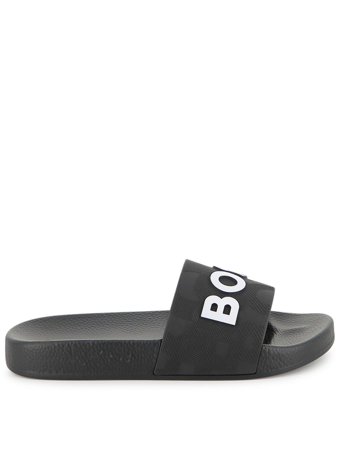 BOSS Boys Logo Slider, Black, Size 3.5 Older