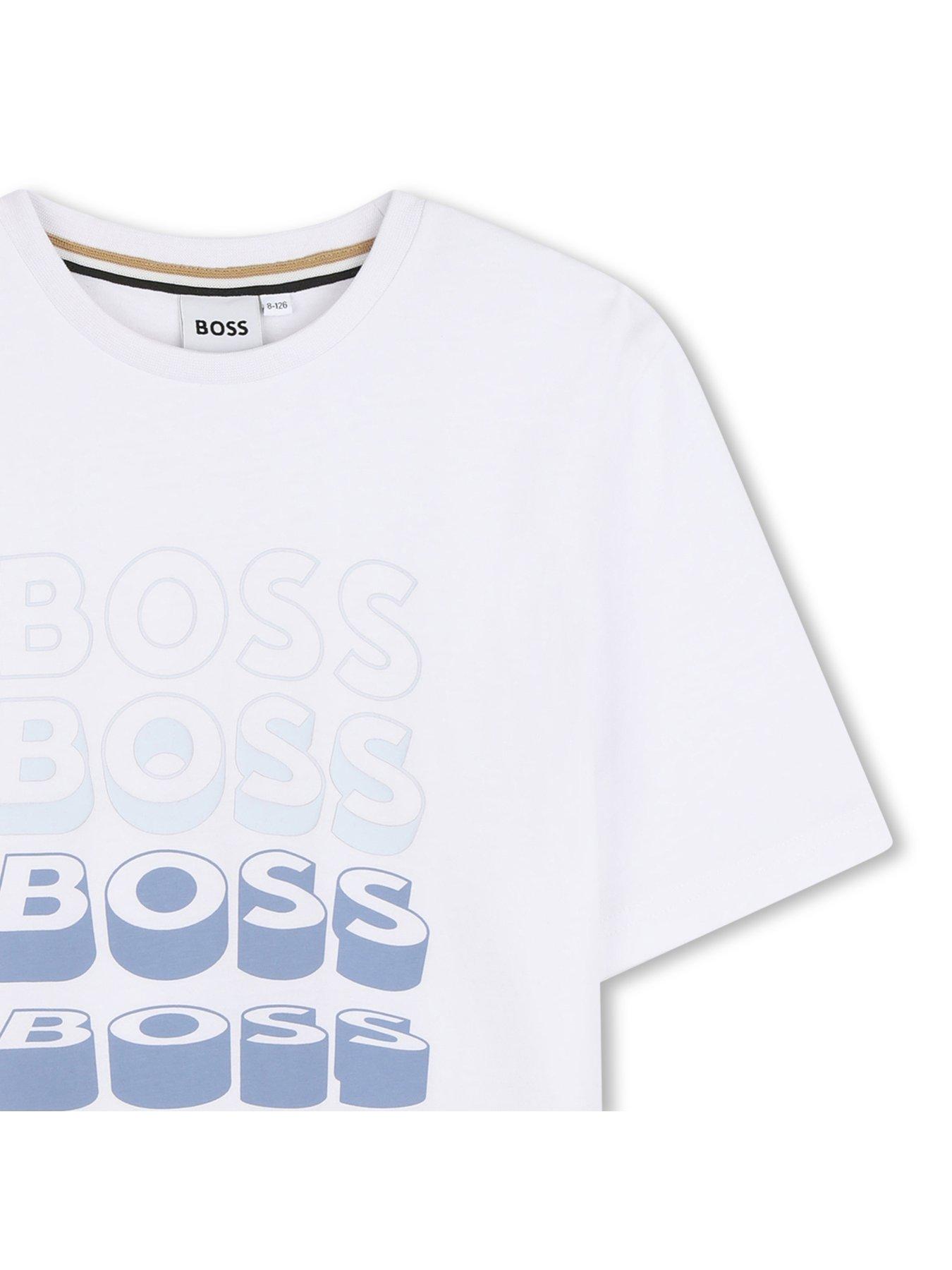 Image 3 of 3 of BOSS Boys Multi Logo Short Sleeve T-Shirt - White