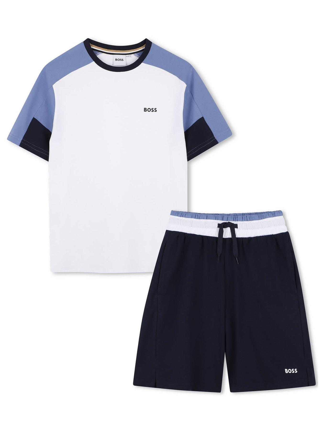 Image 1 of 6 of BOSS Boys Colour Block T-shirt And Short Set - Navy
