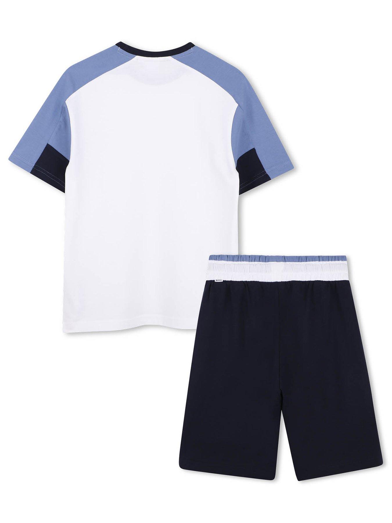 Image 2 of 6 of BOSS Boys Colour Block T-shirt And Short Set - Navy