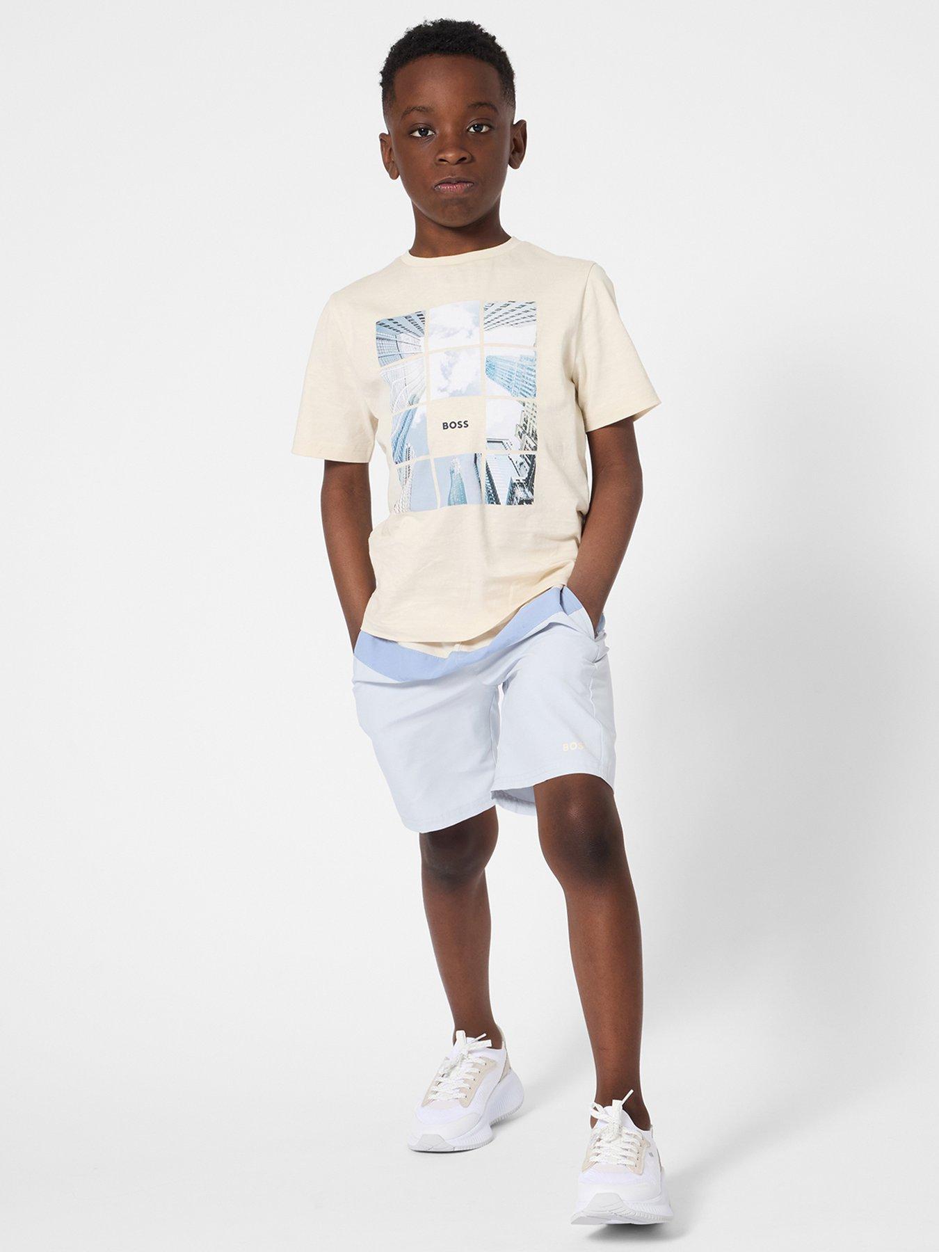 BOSS Boys Block Stripe Swim Shorts, Multi, Size Age: 8 Years