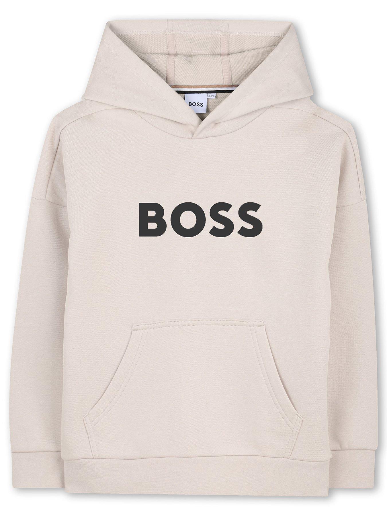 BOSS Boys Logo Hoodie, Off White, Size 8 Years