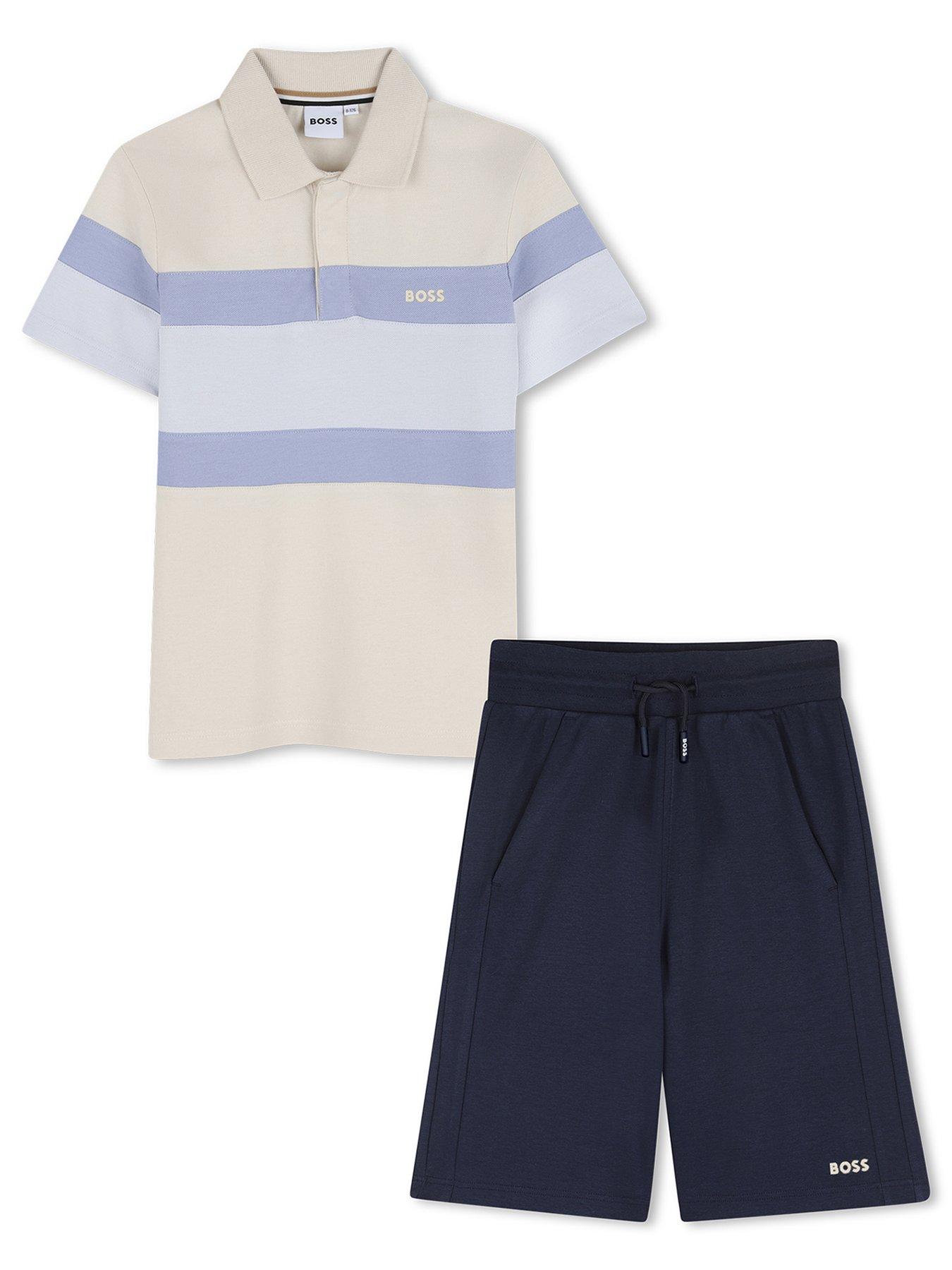 Image 1 of 6 of BOSS Boys Block Stripe Polo And Short Set - Multi