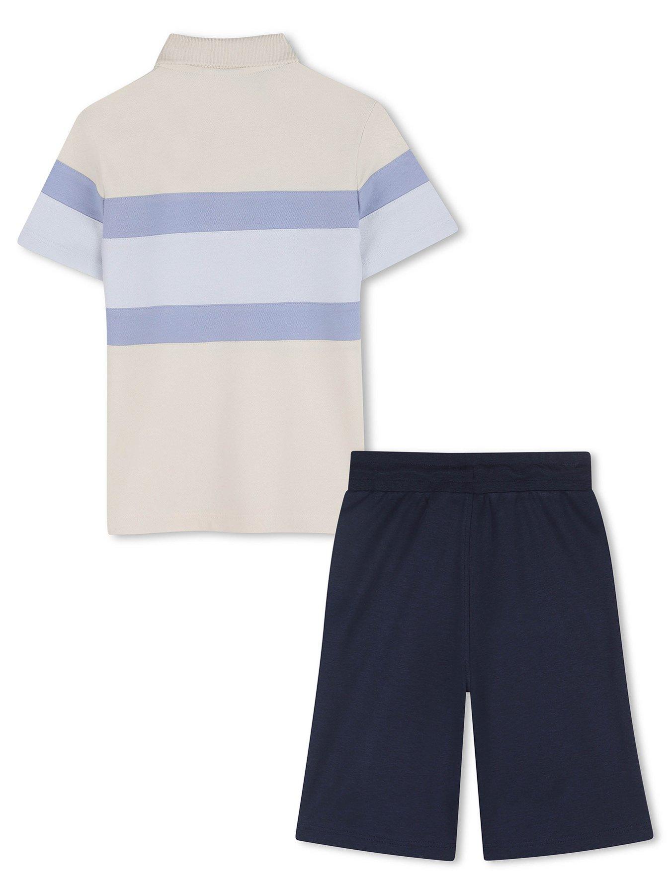 Image 2 of 6 of BOSS Boys Block Stripe Polo And Short Set - Multi