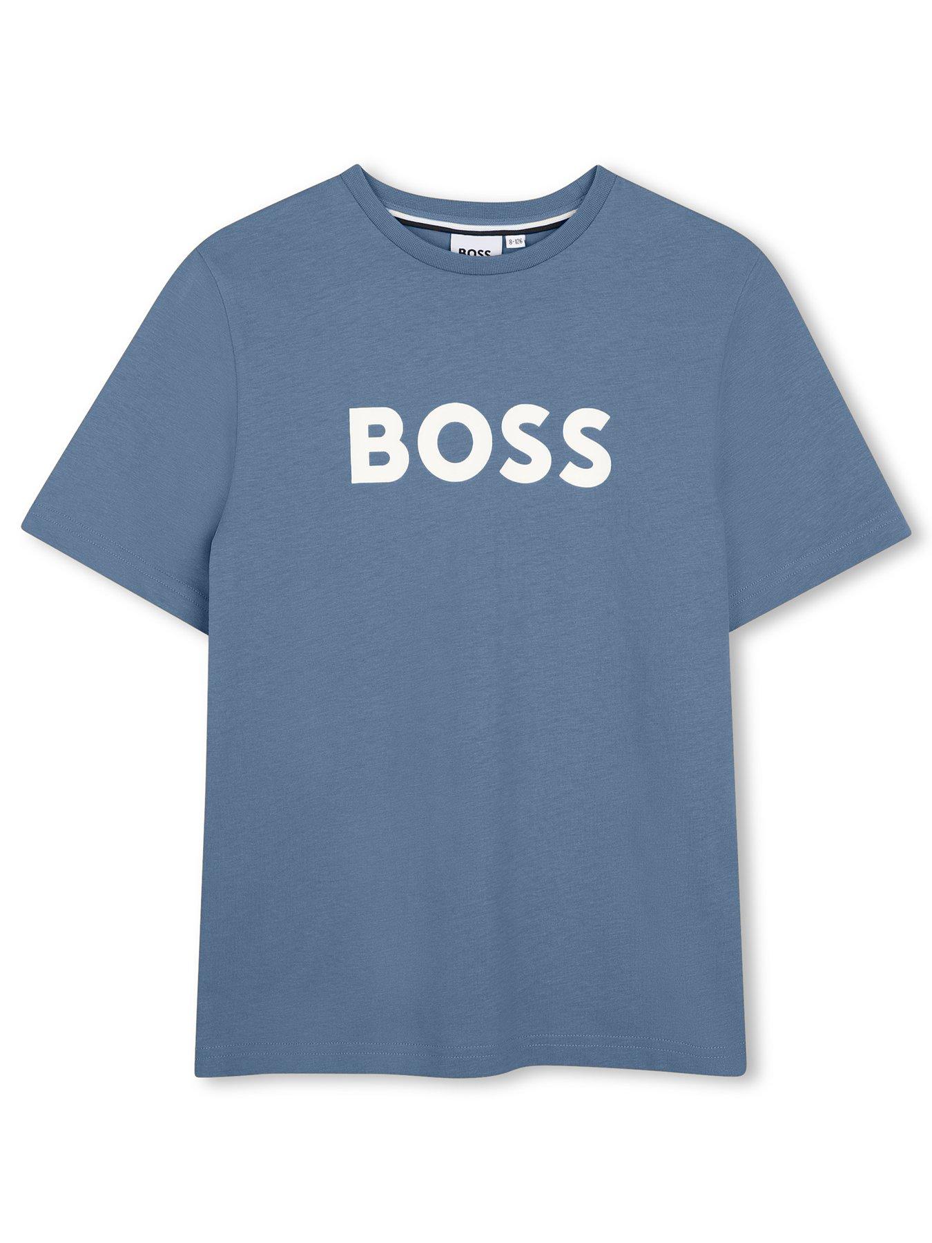 BOSS Boys Large Logo Short Sleeve T-shirt, Blue, Size 14 Years