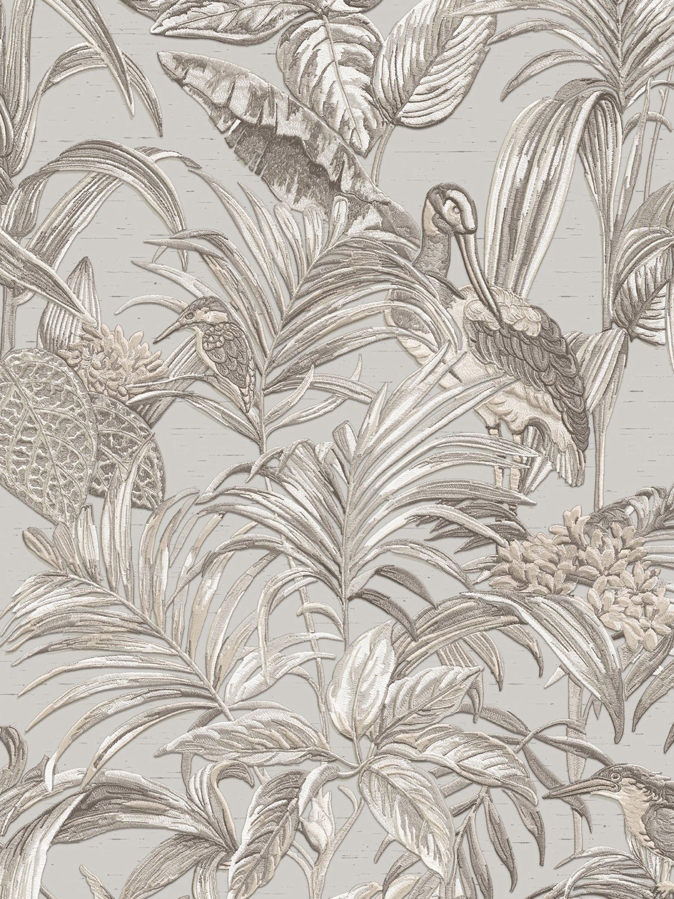 Image 3 of 4 of Design ID Did Bird Of Paradise Beige & Grey Wallpaper