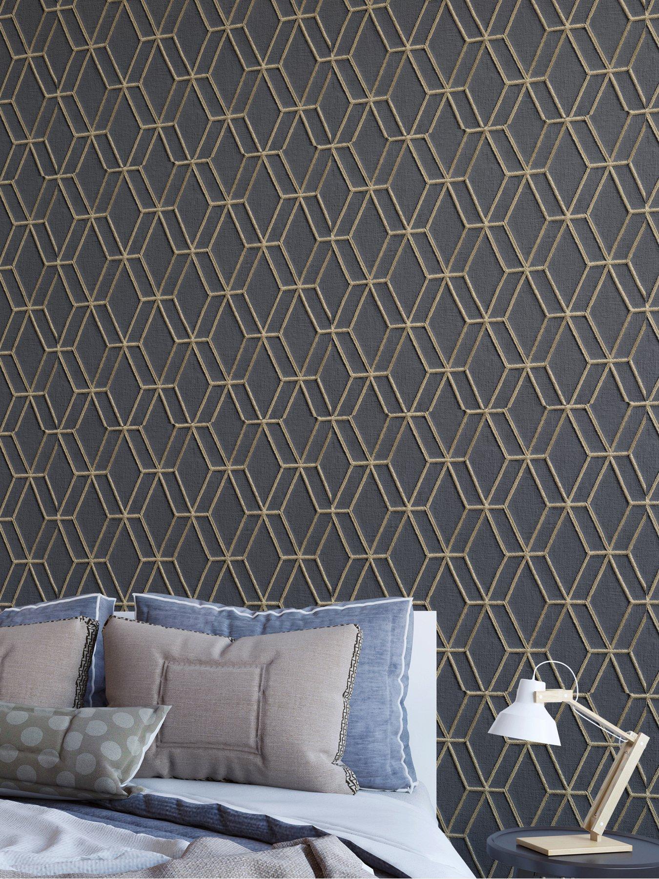 Design ID Did Embroidery Stitch Diamond Black  &  Gold Wallpaper