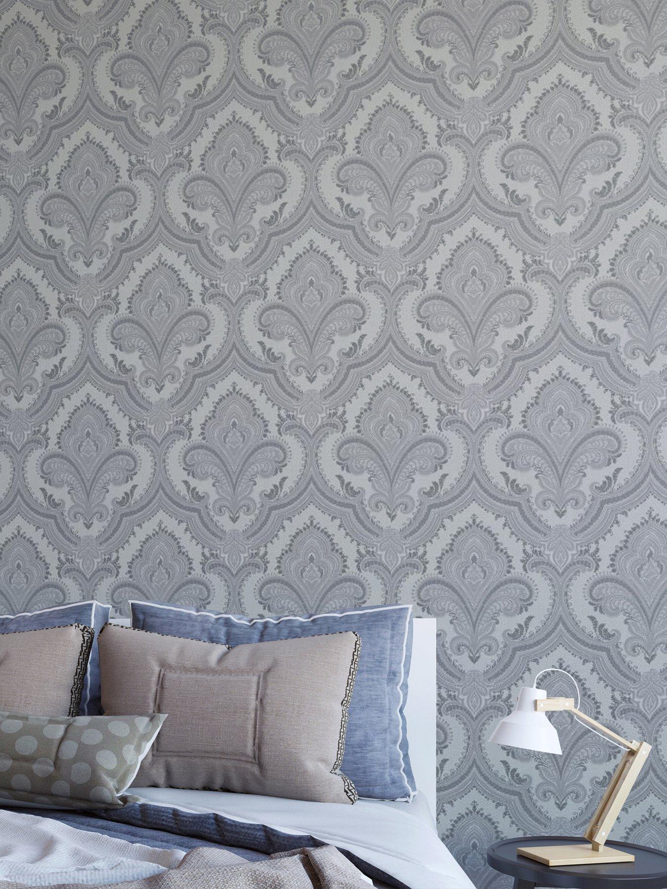 Design ID Did Damask Grey  &  Silver Wallpaper