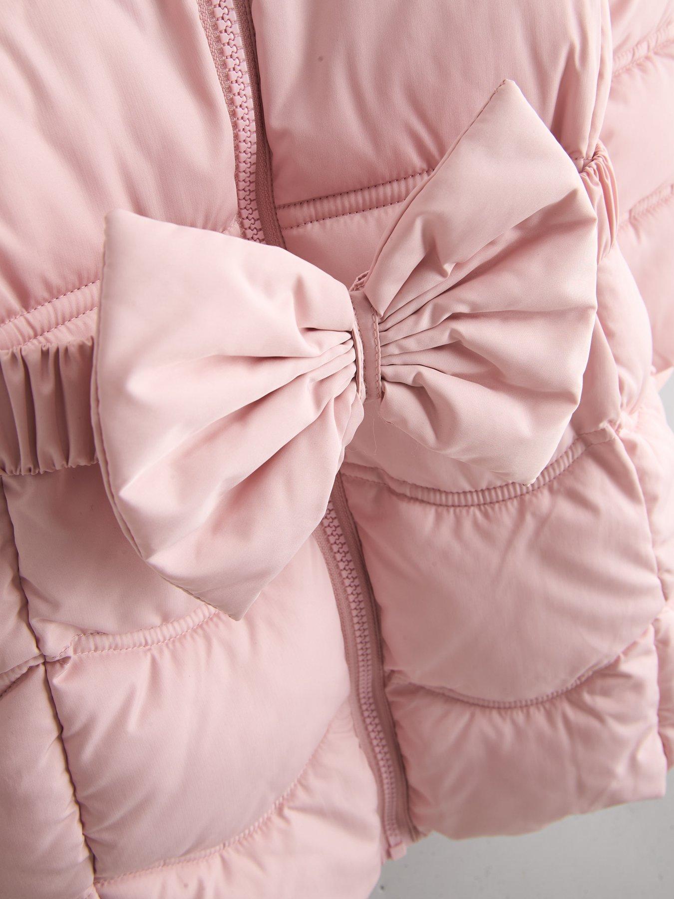 Image 4 of 6 of The Very Collection Girls Quilted Bow Coat With Hood (9 months - 7 years) - Pink