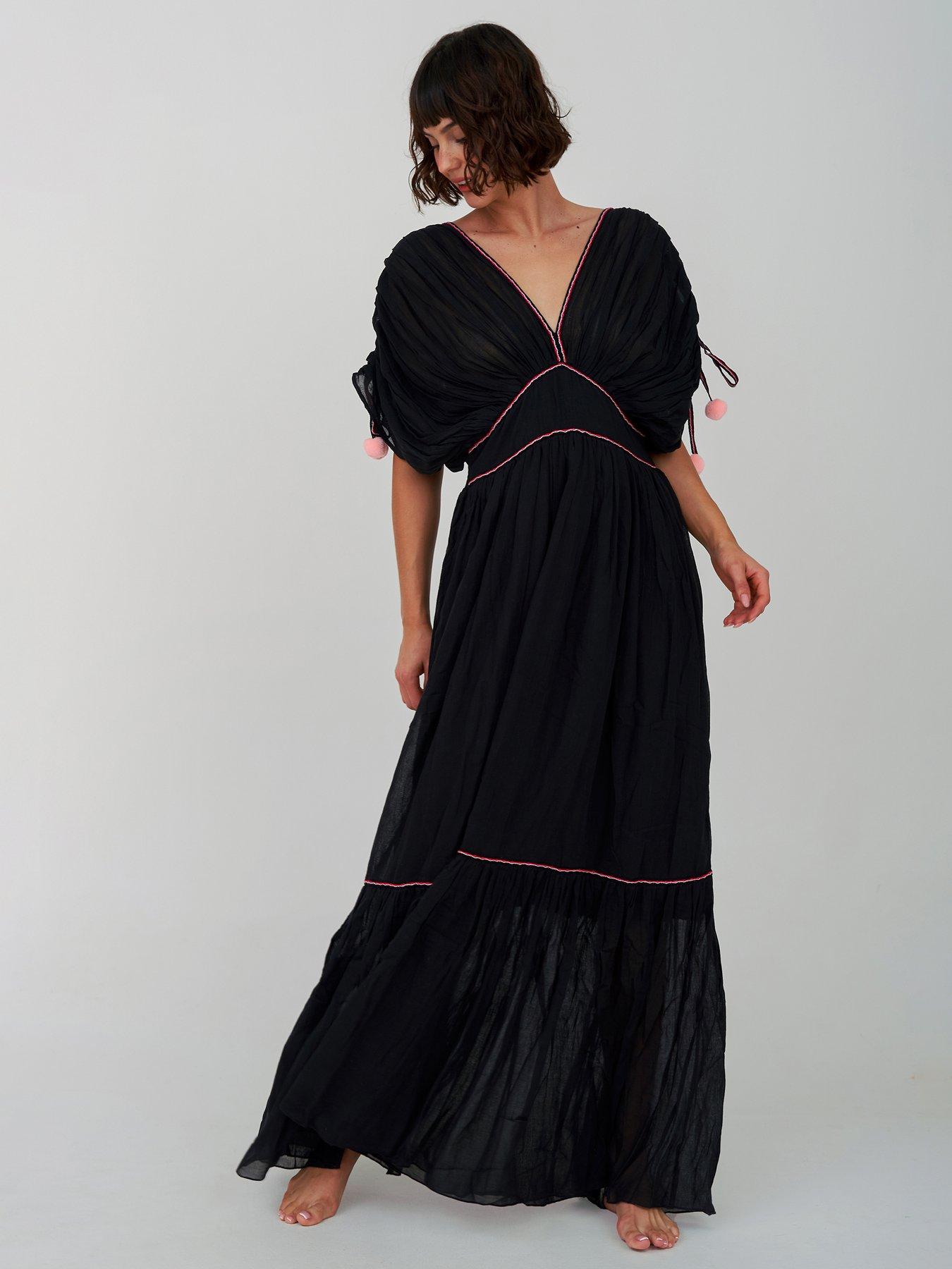 Image 1 of 2 of PITUSA Clara Pompom Beach Dress - Black