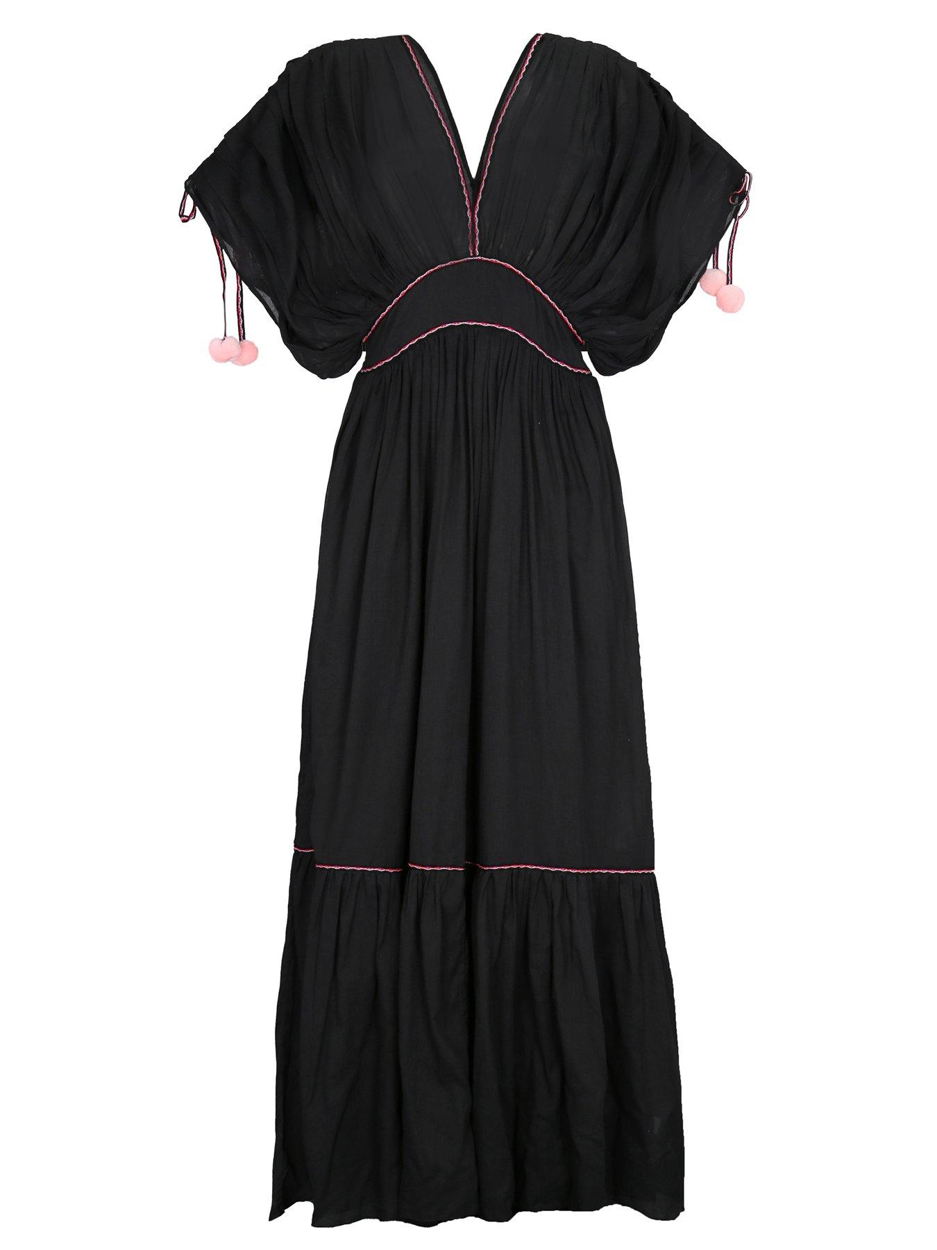 Image 2 of 2 of PITUSA Clara Pompom Beach Dress - Black