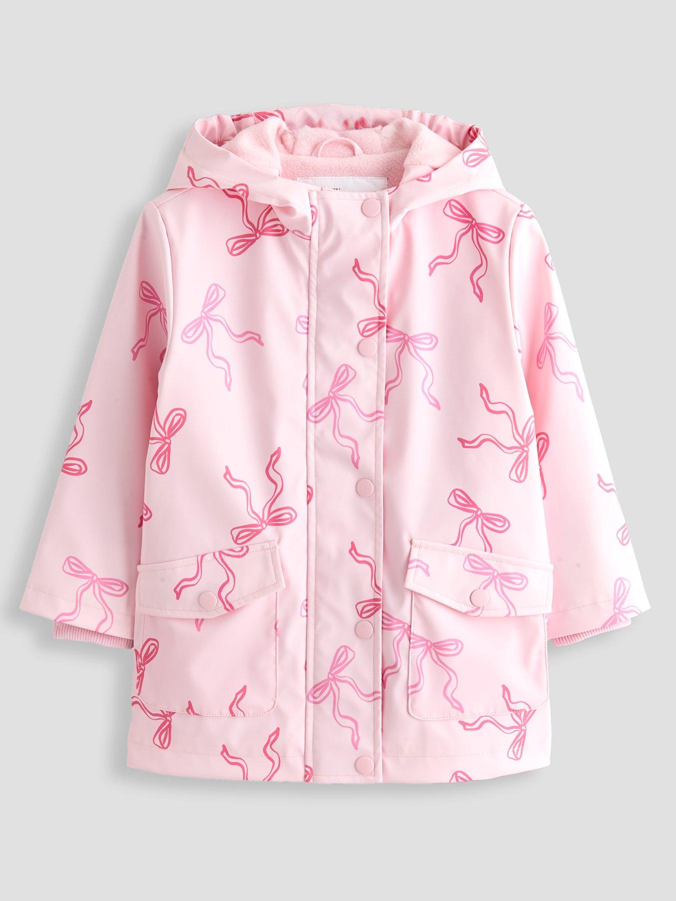 The Very Collection Girls Bow Printed Rainmac Coat - Light Pink