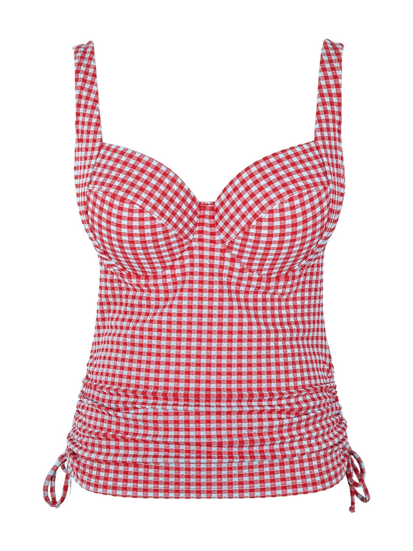 Image 3 of 3 of Panache Red Gingham Iris Balcony Tankini Top