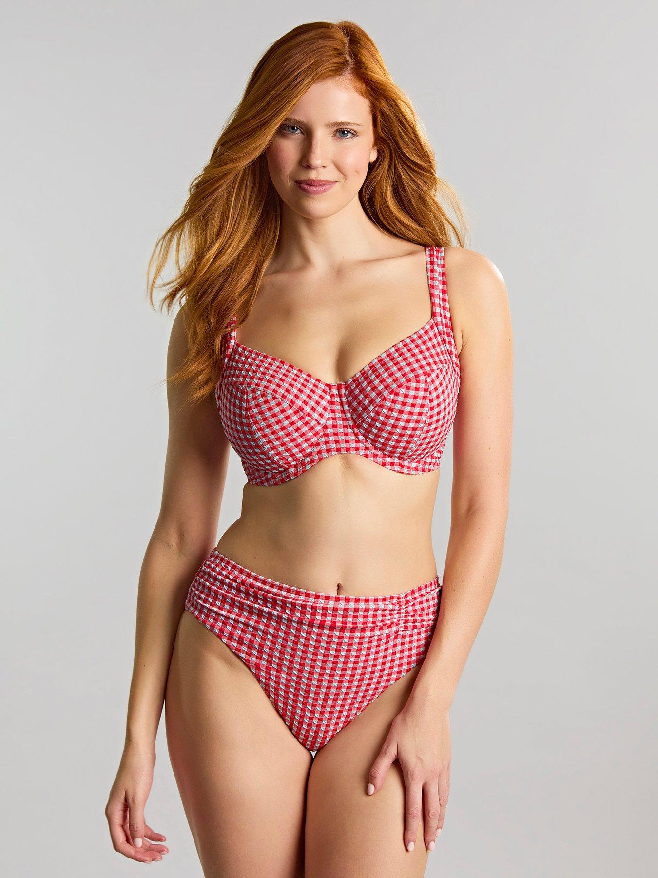 Image 1 of 3 of Panache Red Gingham Midi Bikini Brief